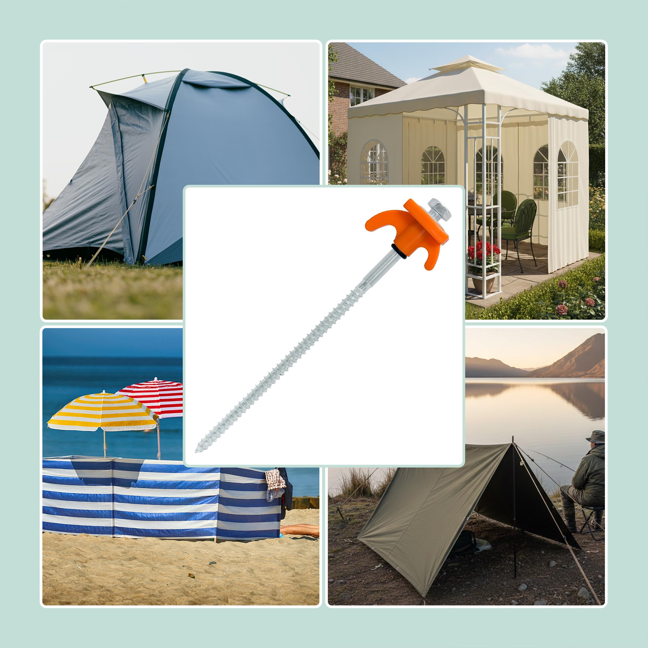 Relaxdays Śledzie śrubowe, zestaw 20 sztuk, śledzie namiotowe ze stali, w walizce, długość 20 cm, z adapterem, kotwa do podłoża, do użytku na zewnątrz, pomarańczowe