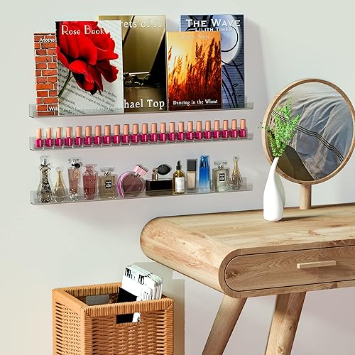 Miniatura 2 de Estante acrílico para esmalte de uñas de 32 pulgadas para pared, organizador de esmalte de uñas transparente montado en la pared para 192 botellas,