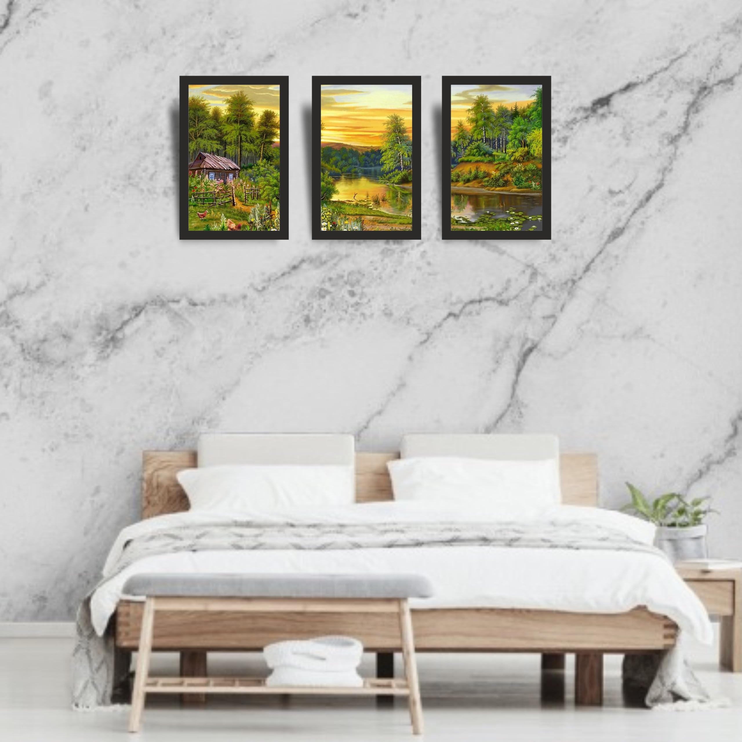 Rustic Lake Cottage Wall Art Set of 3