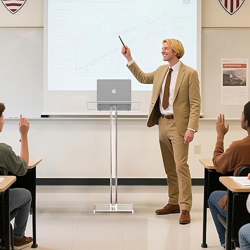 Miniatura 2 de Acrtmatic Soporte de acrílico transparente, podio de presentación profesional de 47 pulgadas con plataforma de lectura grande, adecuado para