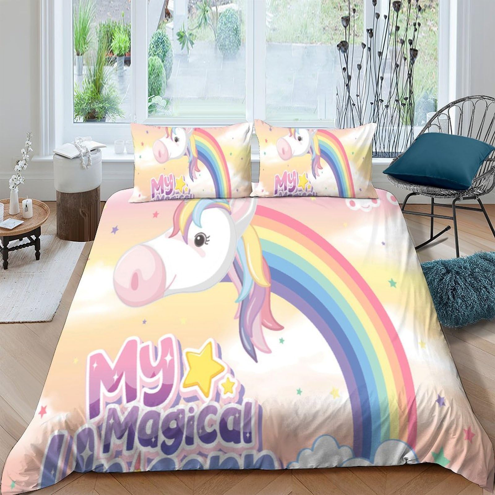 Ctjqhvkz Style-4 3D Printed Rainbow Unicorn Fitted Sheet Microfiber Soft Bedroom Decor Pastel Bed Cover For Home Dorm Room Single（135X200cm）