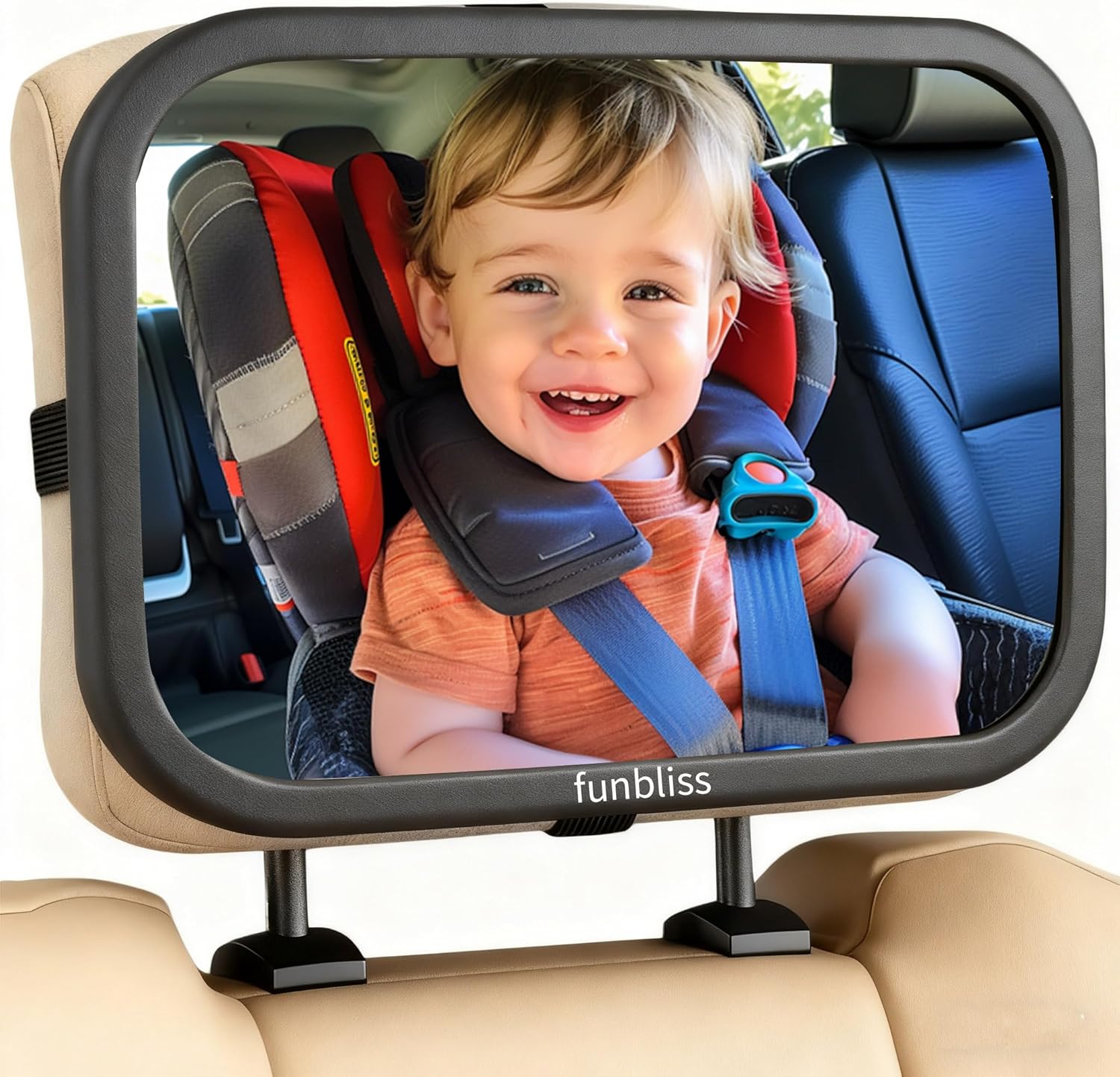 Funbliss Baby Car Mirror for Rear Facing Seat,360° Rotation, Safety Certified Shatterproof Acrylic Glass, Clear Wide View,Infant Mirror for Car Seat Rear Facing