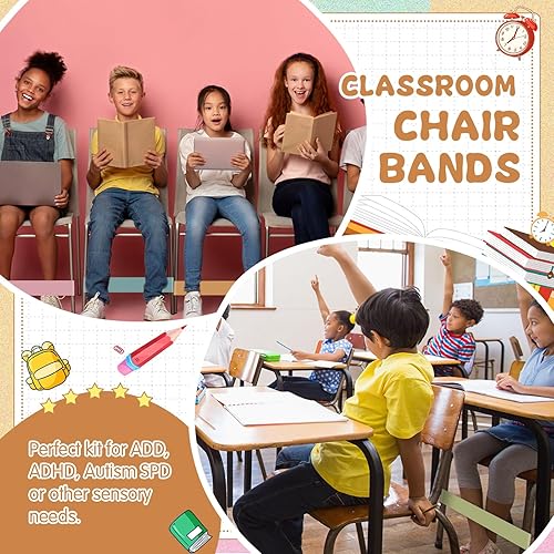 Miniatura 10 de Berlune 24 bandas para sillas de aula para niños con pies inquietos, bandas para silla de aula con necesidades sensoriales de TDAH, asientos