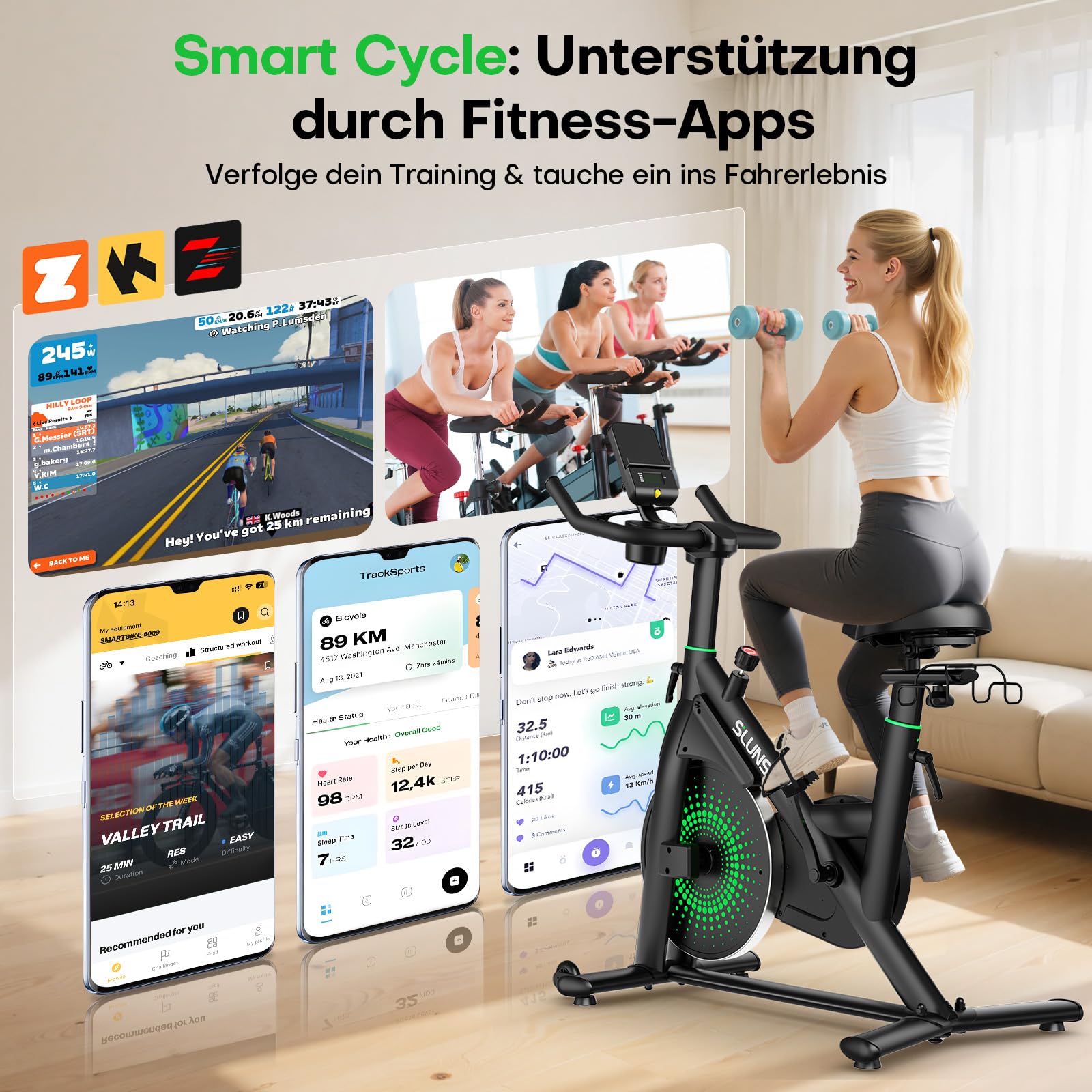 Heimtrainer Fahrrad mit App, Einstellbarer Magnetischer Widerstand Hometrainer Fahrrad, Leise & Bequem Ergometer Heimtrainer mit Hantelablage, LCD-Display, Tablet-Halterung, Bis 180KG