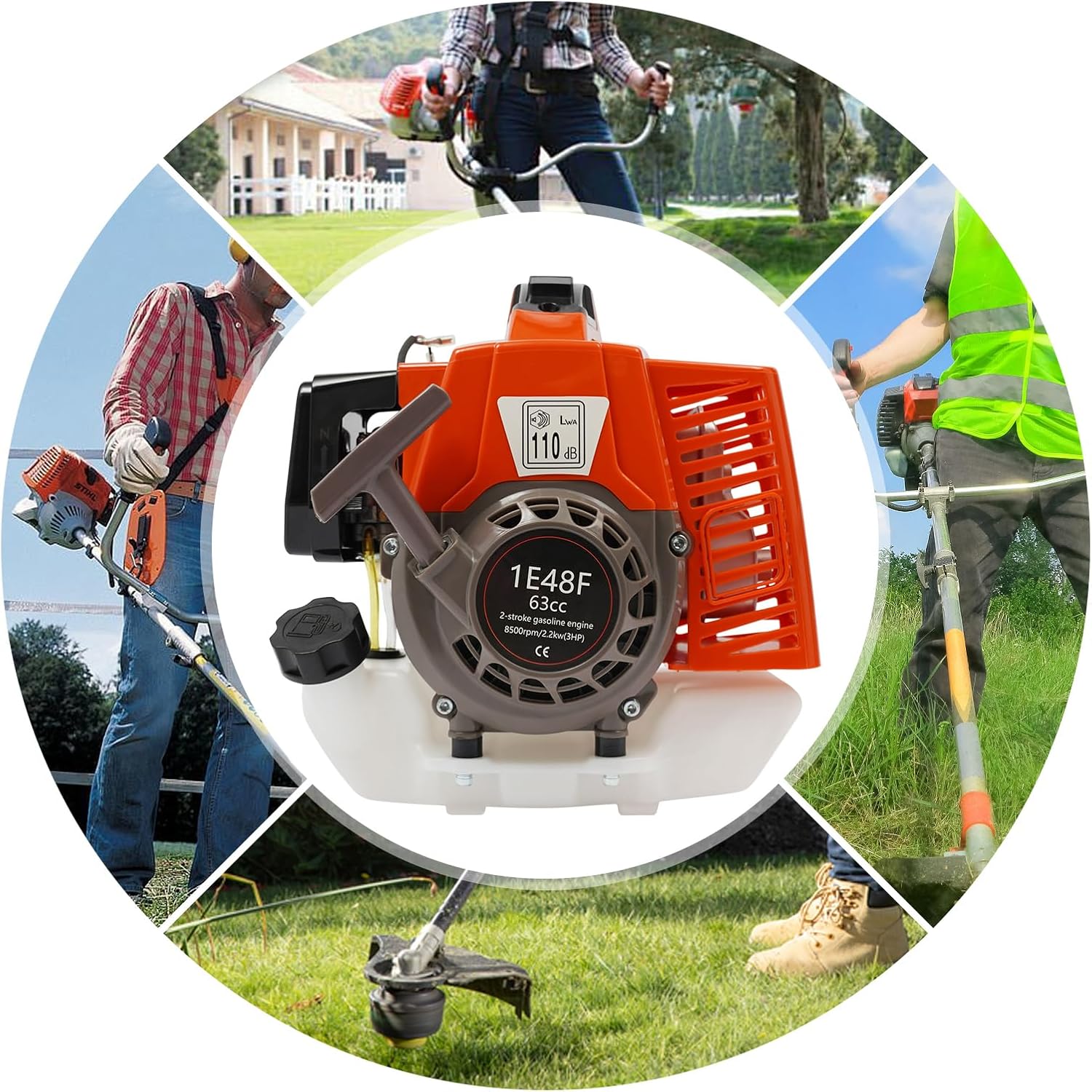 63CC 2-Stroke Gas Engine, 3HP Gasoline Engine Single-Cylinder Gasoline Engine Motor with Air-Cooled System for Residential or Commercial Lawn and Garden Equipment, Agricultural Equipment