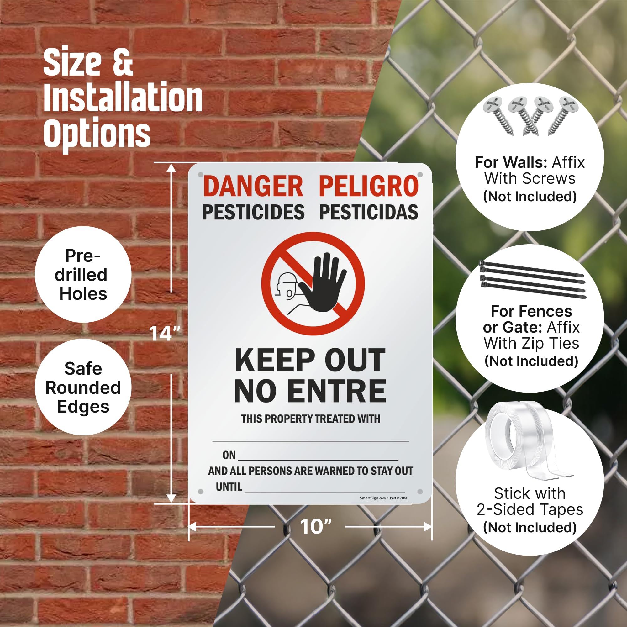 SmartSign "Danger - Pesticides, Keep Out" Bilingual Sign | 10" x 14" Aluminum — Amazon image 3