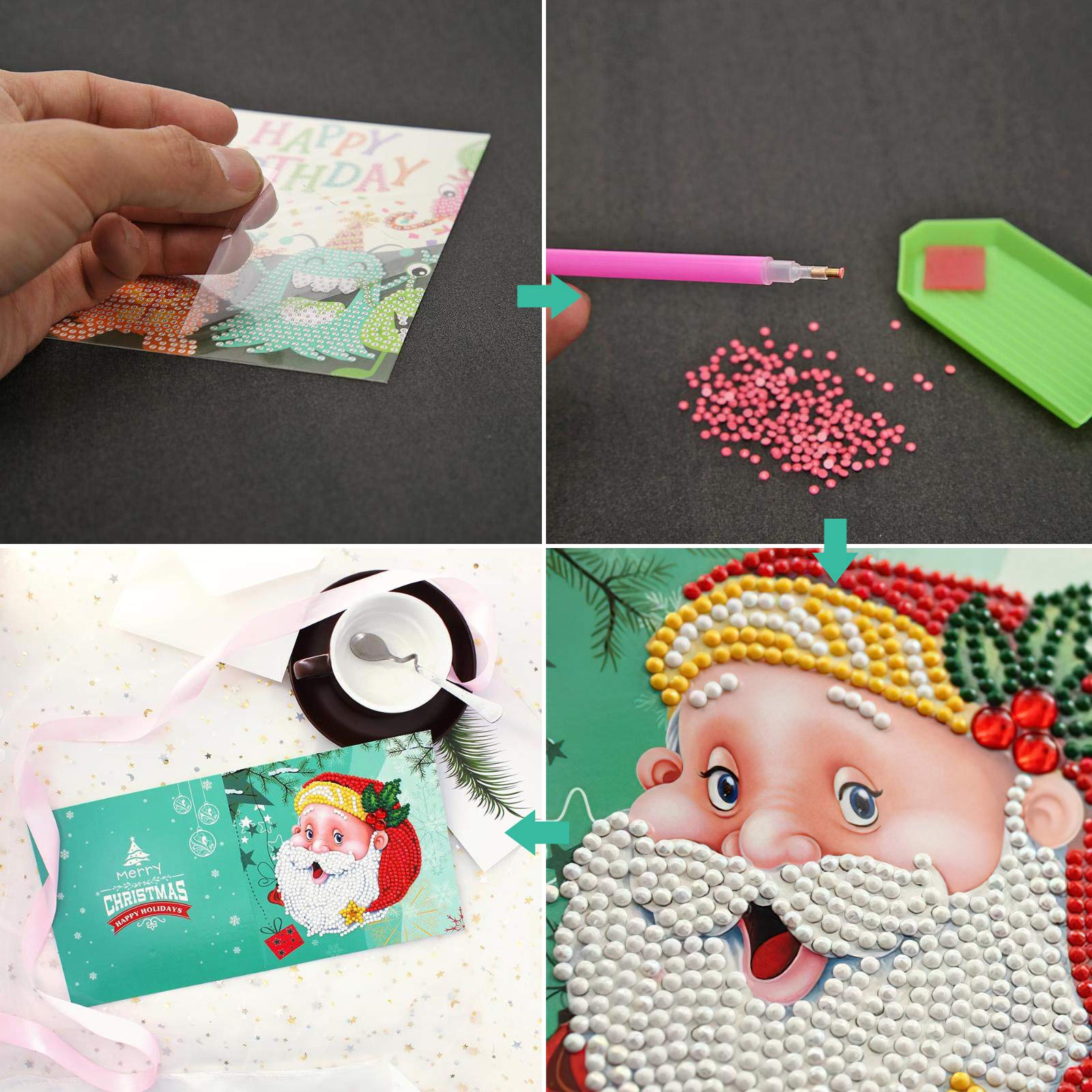 iFCOW Lot de 8 cartes de vœux de Noël 5D à faire soi-même avec peinture diamant pour les fêtes entre amis et la famille