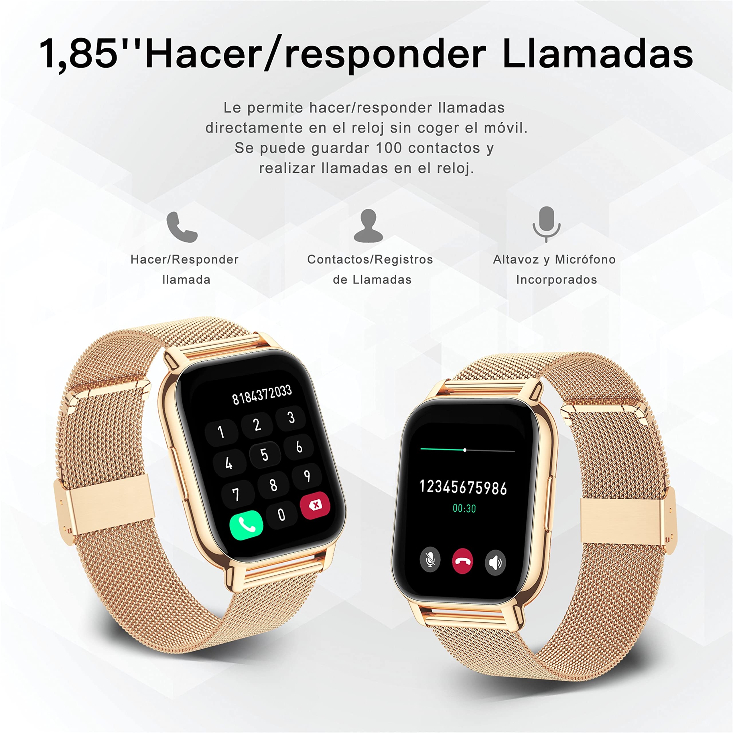 Popglory Reloj Inteligente Mujer, Llamadas/Presión Arterial/100+ Deportes Smartwatch Mujer, Frecuencia respiratoria Frecuencia Cardíaca Oxígeno en Sangre Sueño, Reloj Android iOS