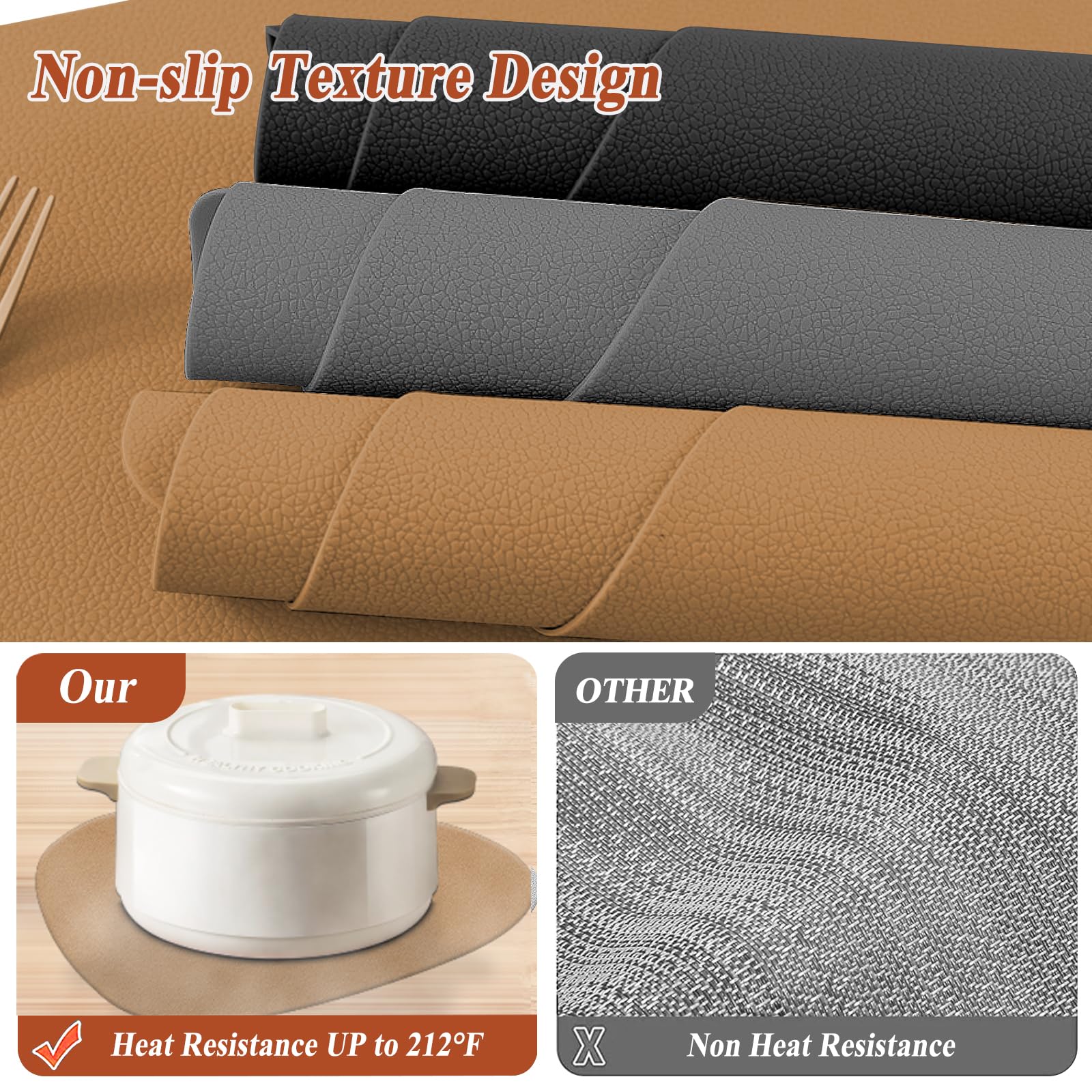 KERYCHIN 4 Silicone Place Mats + 4 Coaster Set, Heat Resistant 450 °F,Non-slip Texture Design, Easy to Clean - Image 3