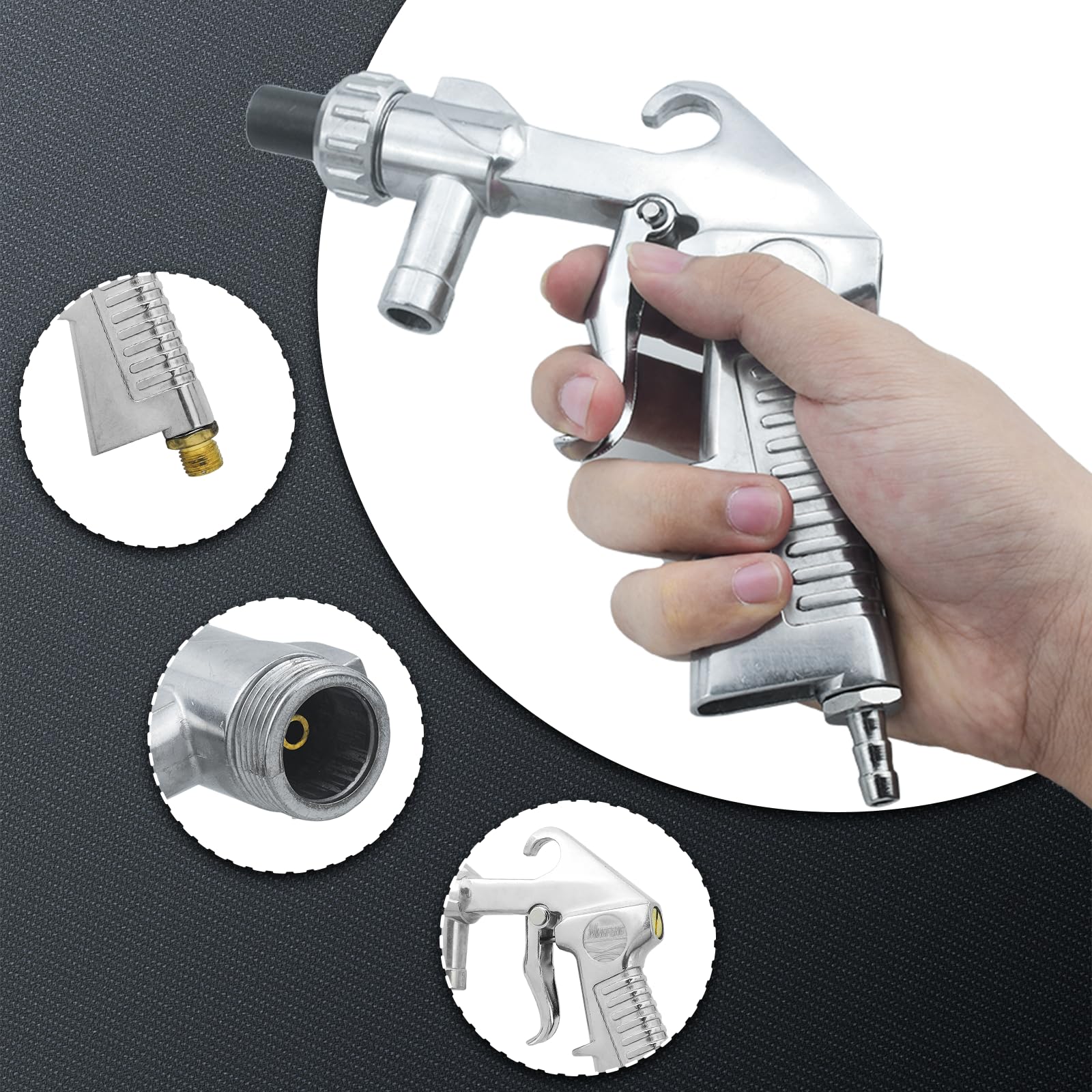 Kaelah Sandstrahlpistole Druckluft, Sandstrahlen Pistole Kit, Sandstrahlen Gerät mit Gummischlauch (1M), Metalldüse und 3 Stück 6 mm Keramikdüsen ein Luftanschlussnippel für Sandstrahlen