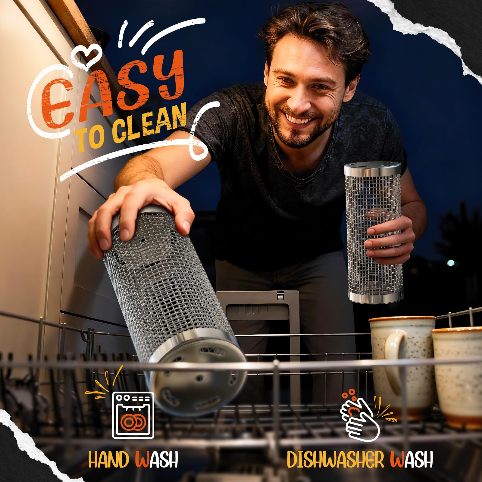 Rollendes Grillkorb Set Edelstahl 304Nestbar Grillzubehör mit Abnehmbarer Holzgriff, Perfektes Männer Geschenk für Vater Mutter Freund, Outdoor Küche Zubehör Grill Gemüse Meeresfrüchte Garten Camping