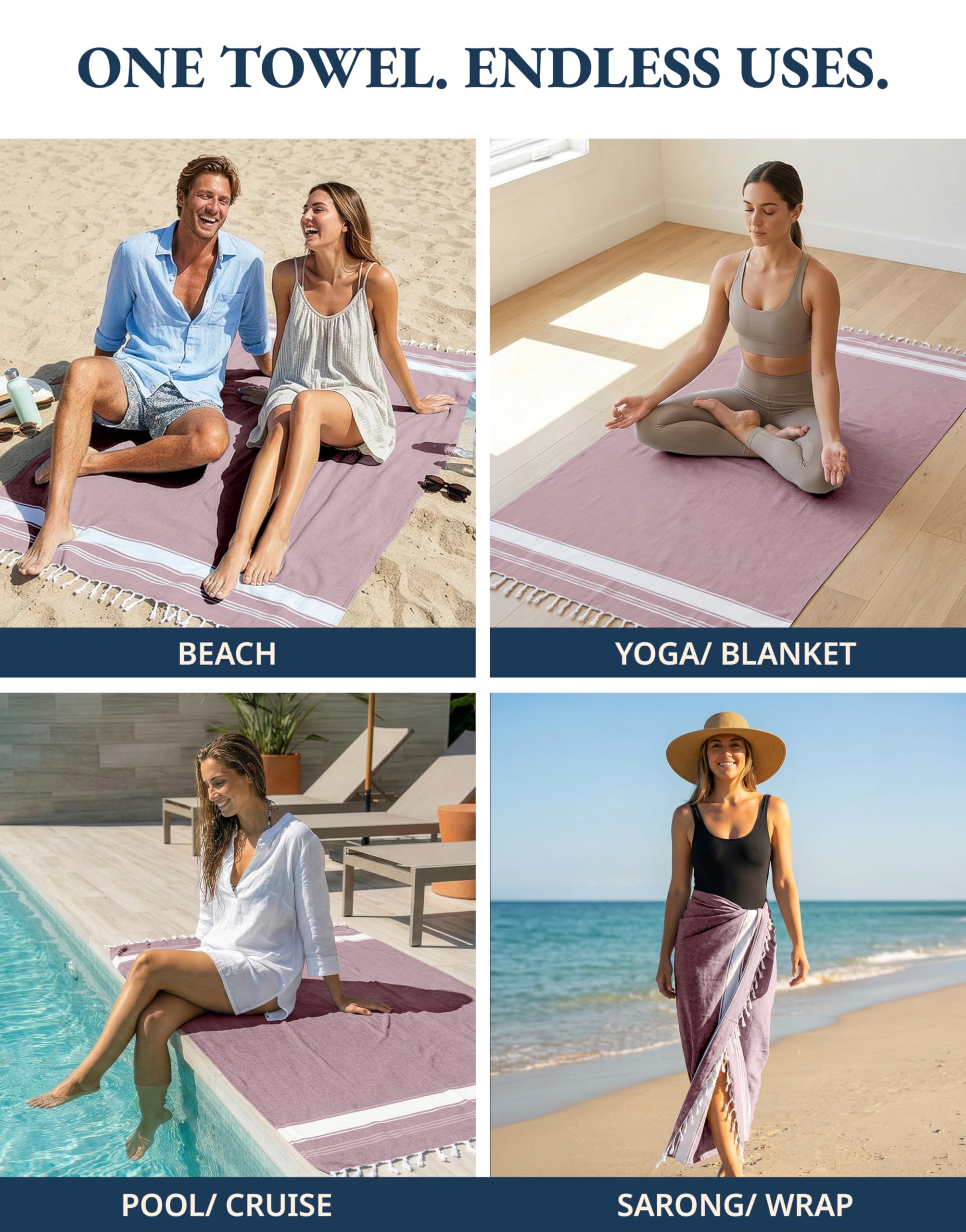 LANE LINEN Lot de 6 serviettes de plage 100 % coton, surdimensionnées, 99,1 x 180,3 cm, serviettes de plage surdimensionnées, absorbantes, très grandes, à séchage rapide, serviette de sable et de