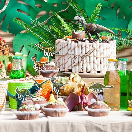 Miniatura 7 de Gyufise 36 piezas de decoración de cupcakes de dinosaurio rugido para decoración de cupcakes con temática de dinosaurio, baby shower, fiesta de