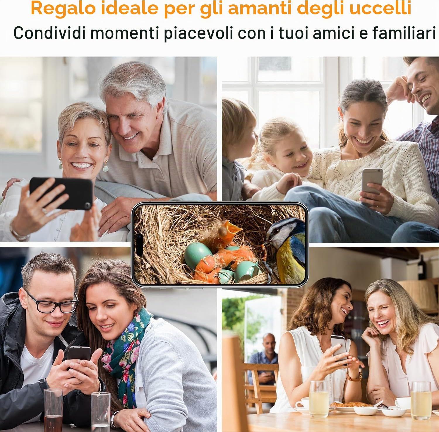 Casetta per uccelli con fotocamera, 5MP HD, per esterni, notifica WiFi 2,4 G e App, osserva la nidificazione e la schiusa, registrazione automatica di video degli uccelli e rilevamento del movimento