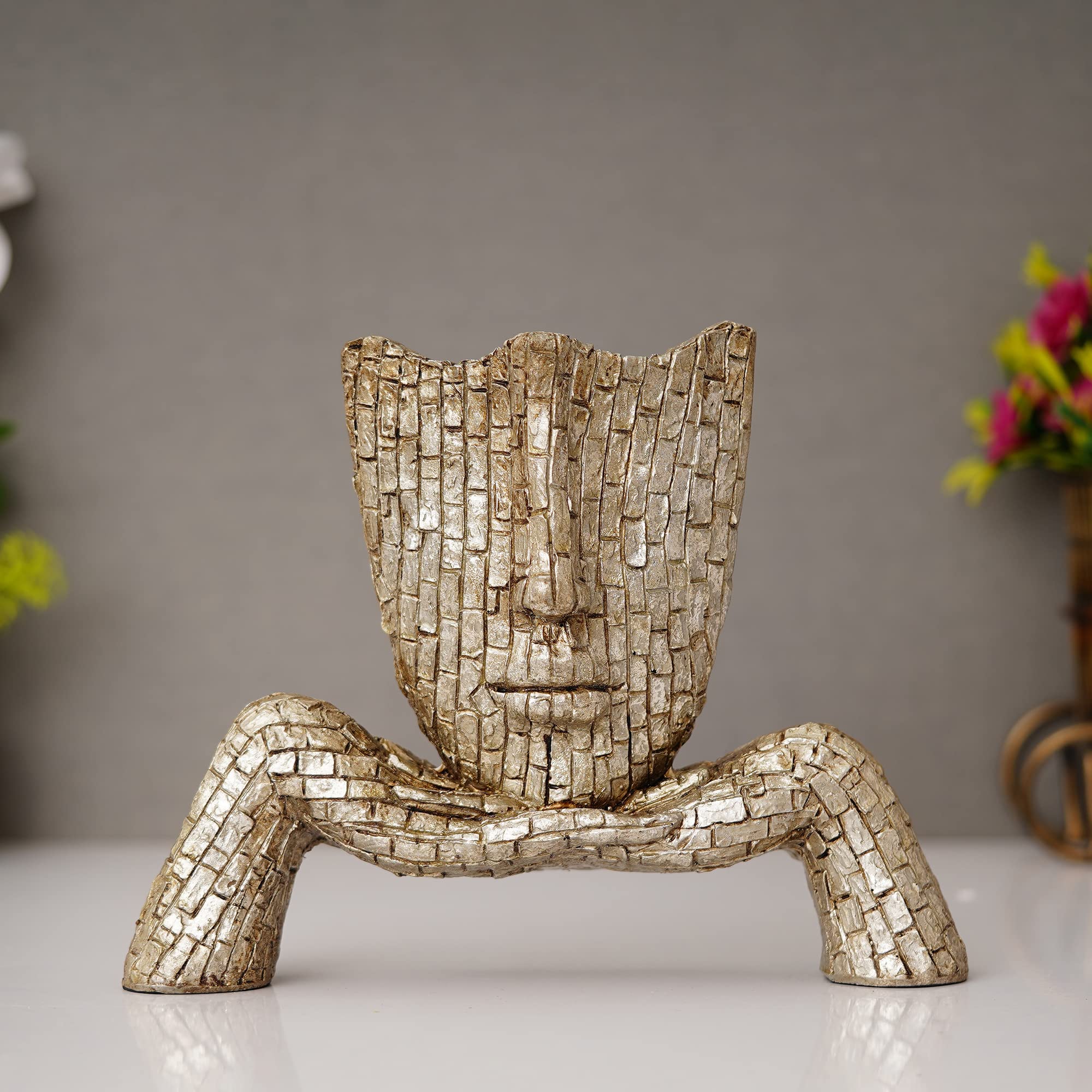 Shyam Antique Creation Human Face Sculpture with Hand Showpiece or Statue Idol Figurine Decor for Home & Living Room Poly Resin Human Idol Use for Gifting, White