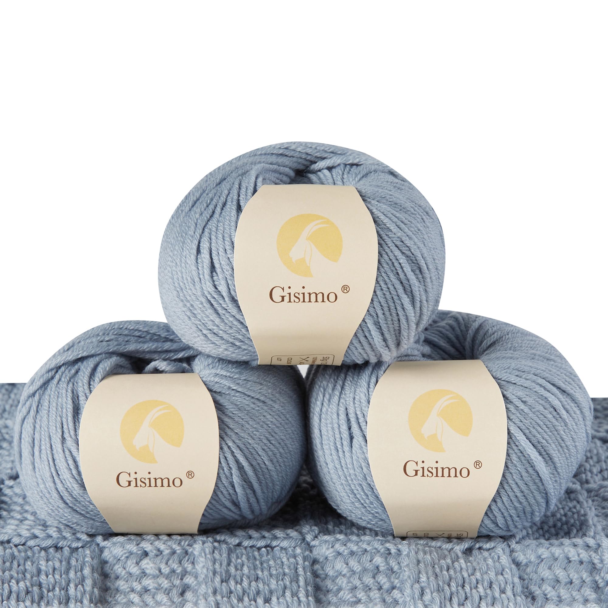 100% Merino Wool Yarn, 6-Ply Luxurious and Soft Yarn for Hand Knitting & Crocheting, 1.76 OZ/50g, 127 yds/116 Meters (Morandi Blue, 3 Balls)