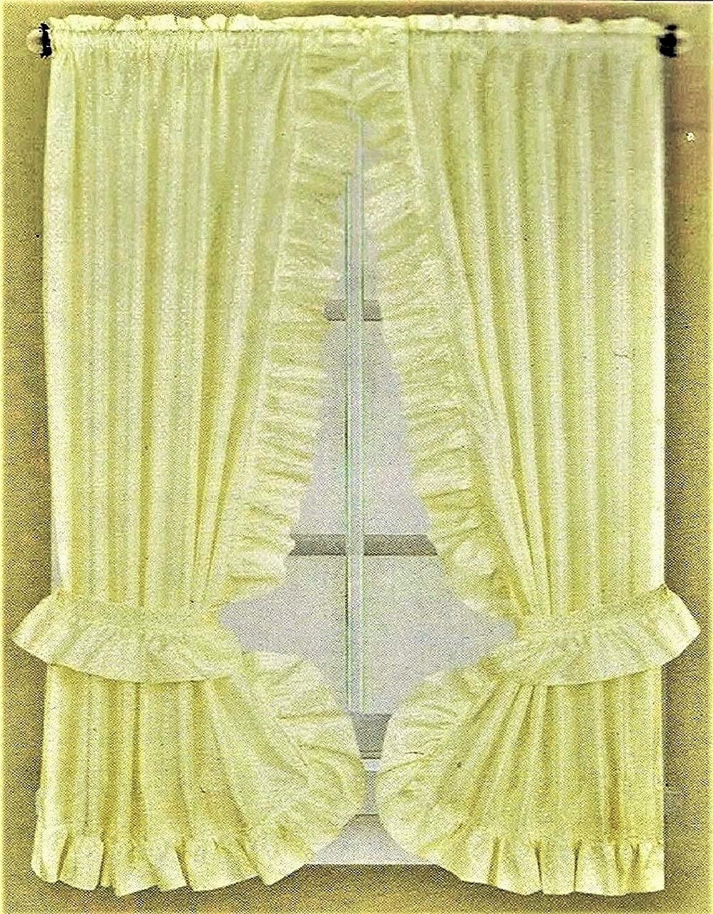 Ruffled Fabric Window Curtain Set, Mosaic - 2 TIE Backs - Adhesive Hooks (Beige)