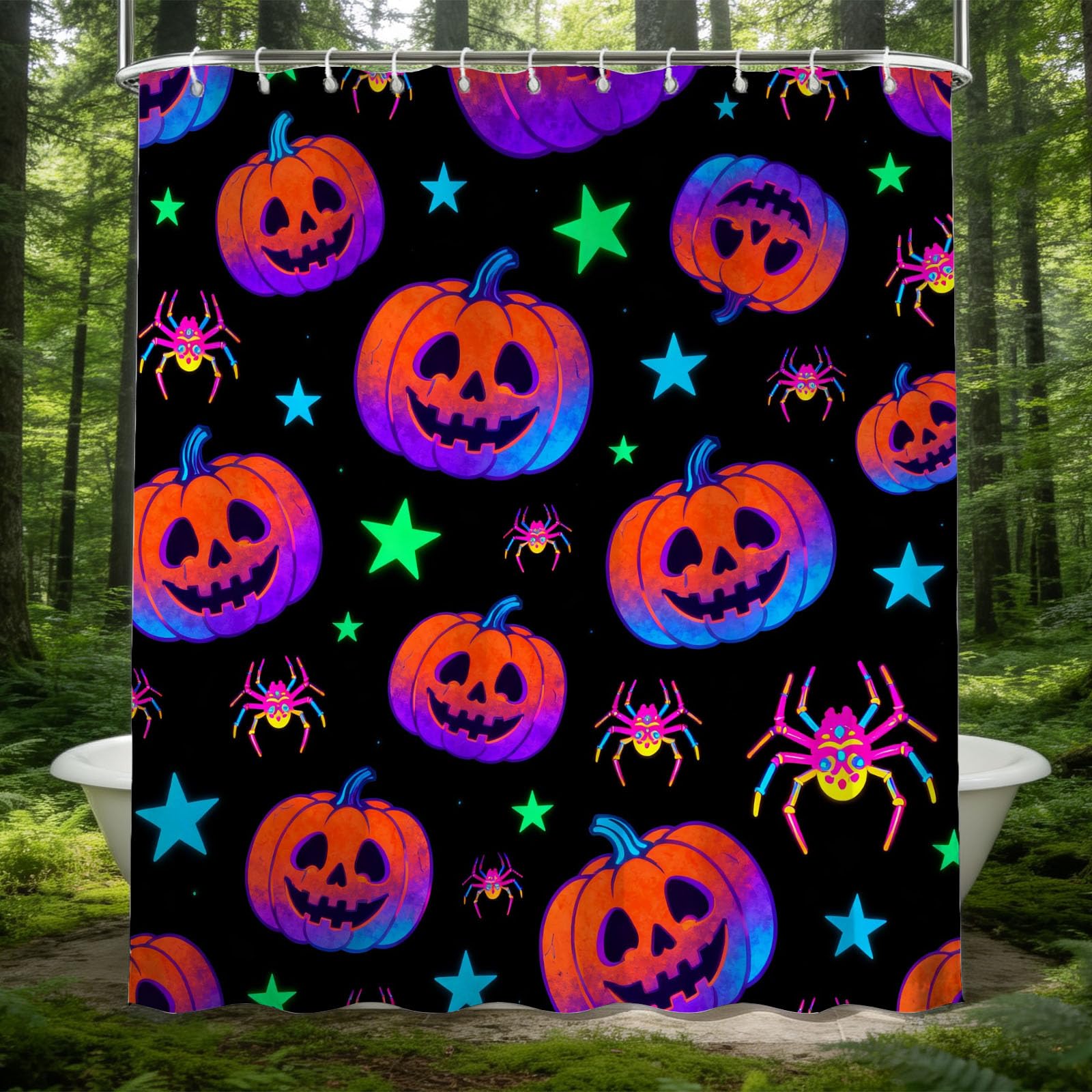 Hongduo White 3D Halloween Pumpkin Shower Curtain For Stalls Bathtubs Cartoon Bathroom Decor Shower Curtain Set Polyester Fabric Waterproof 180X180cm/71X71 Inch With Hooks