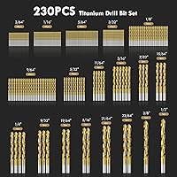 Vista 4 de 230Pcs Titanium Drill Bit Set, 135 Degree Tip HSS Drill Bit Kits, Sizes from 3/64" to 1/2" for Drilling Soft Metal, Aluminum, Copper, Wood and