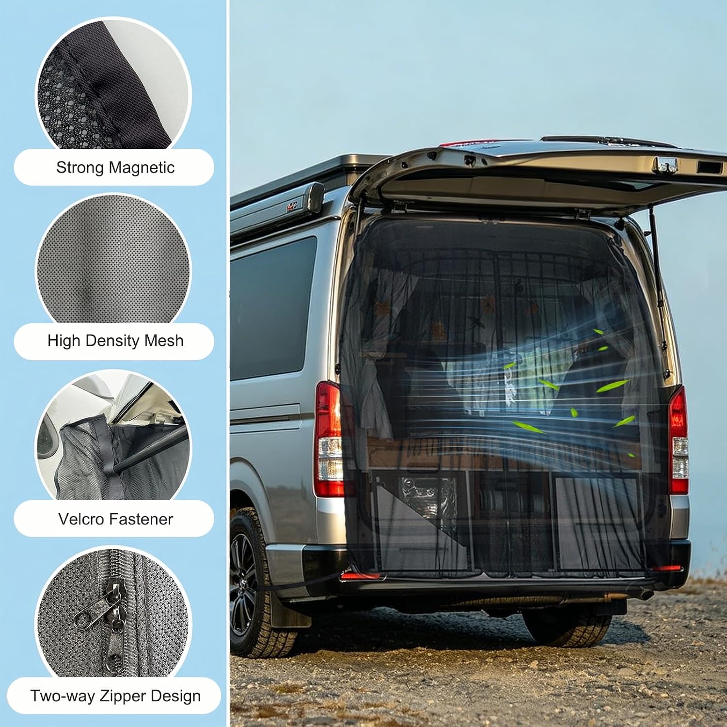 190 * 165cm Car Tailgate Mesh Screen for SUV Van, Breathable Magnetic Car Screen for Tail Gate Hatch Camping Gear Accessories