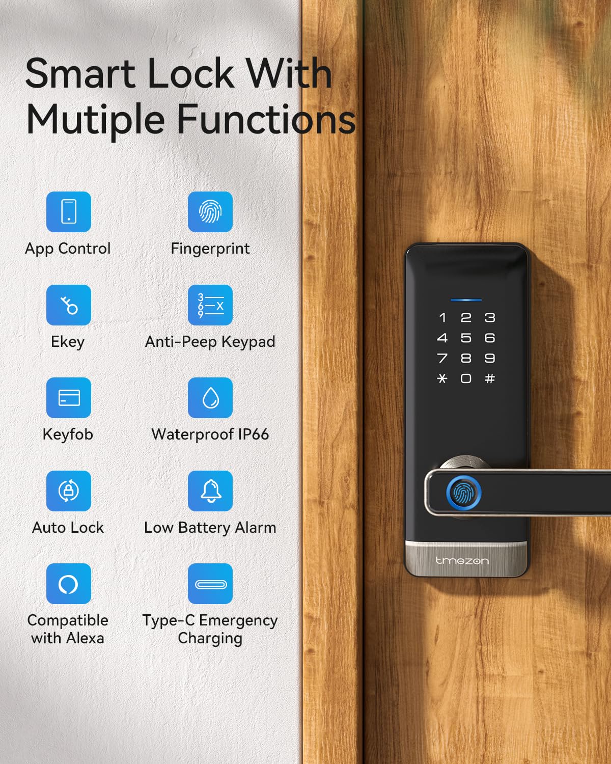 5-in-1 Sblocco Smart Door Lock Maniglia Per Porta Biometrica Con