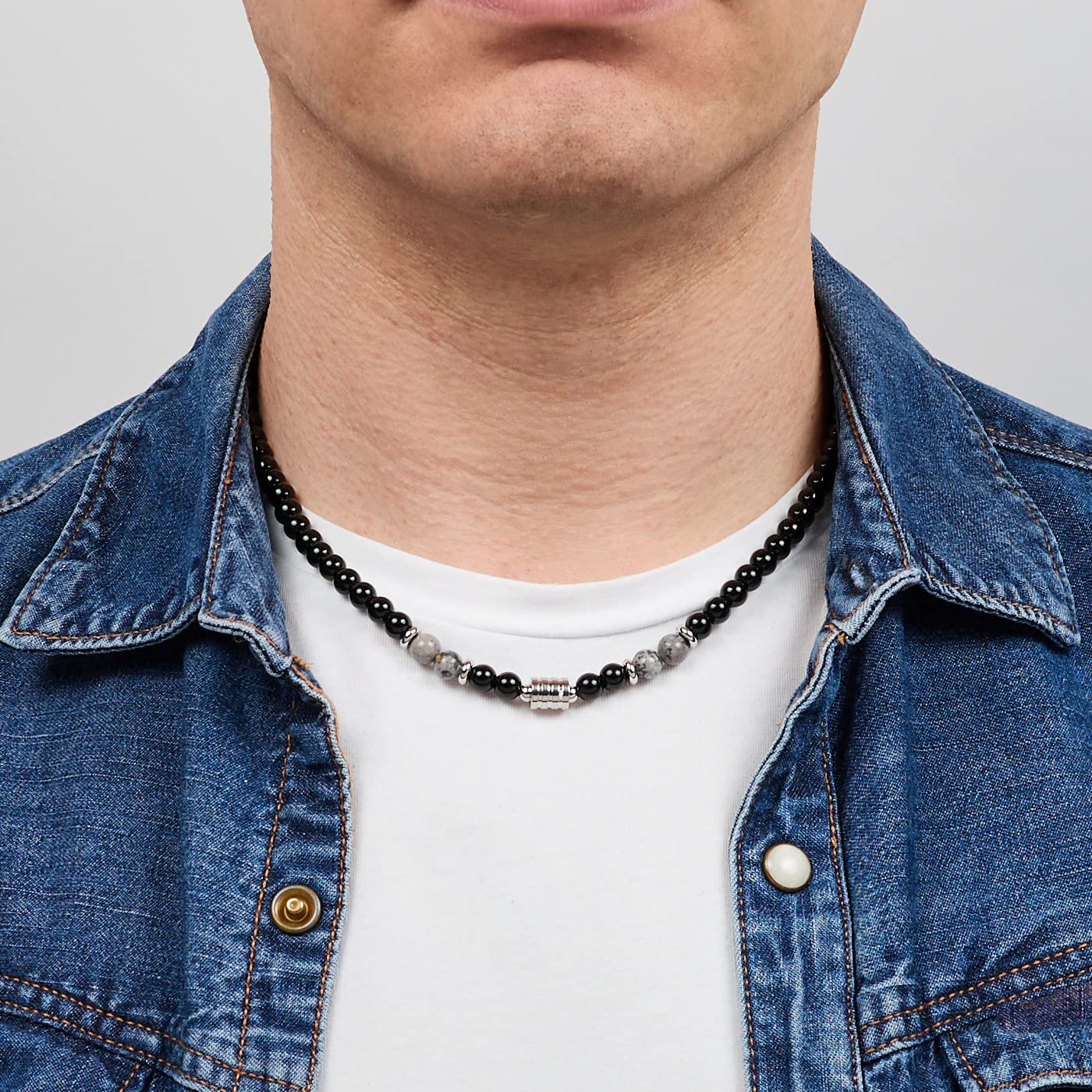 Collana di perline da uomo | Collana a catena fatta a mano con perline in onice occhio di tigre per uomo | Pietre preziose naturali Gioielli in cristallo curativo per donna uomo
