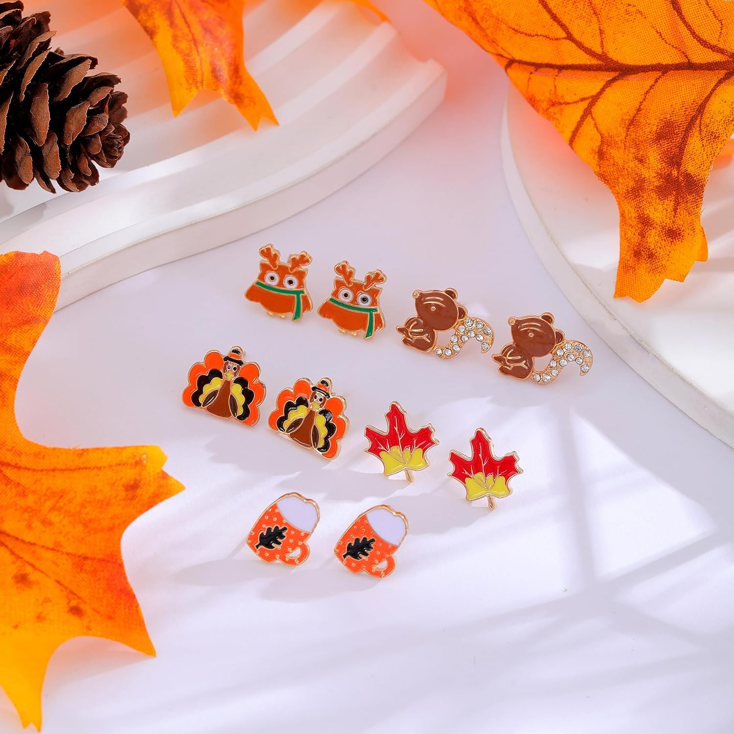 20Pairs Halloween Christmas Thanksgiving Clip on Earrings Set for Women Teen Holiday Jewelry Ghost Pumpkin Bat Earrings Christmas Tree Snowflake Earrings Squirrel Maple Leaf Turkey Fall Earrings - Image 8
