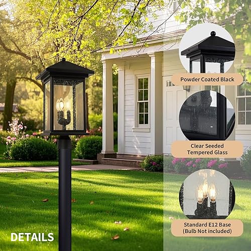 Miniatura 10 de Jetima Lámpara de poste impermeable con acabado de poste para exteriores, lámpara de poste con vidrio templado transparente, bronce aceitado (ORB)