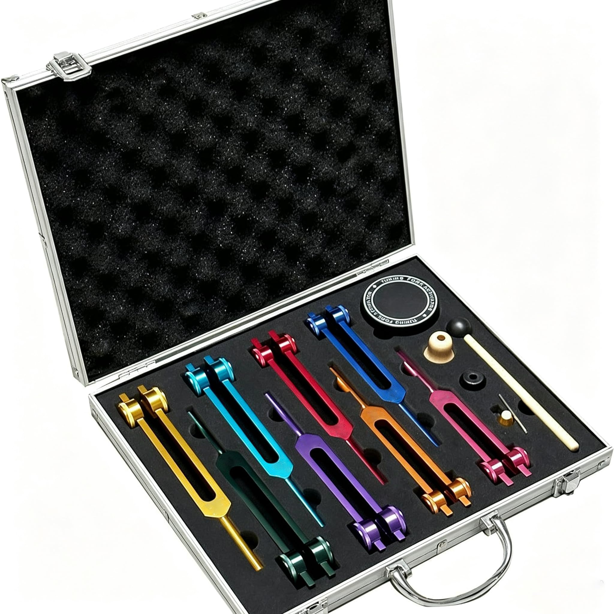 Ensemble De Diapasons Chakra, 8 Outils De Thérapie Sonore Lestés Avec Activateur, Maillet, 3 Bases Et Boîte En Aluminium, 126,22 Hz - 272,20 Hz Pour La Méditation, Le Yoga Et La Pleine Conscience