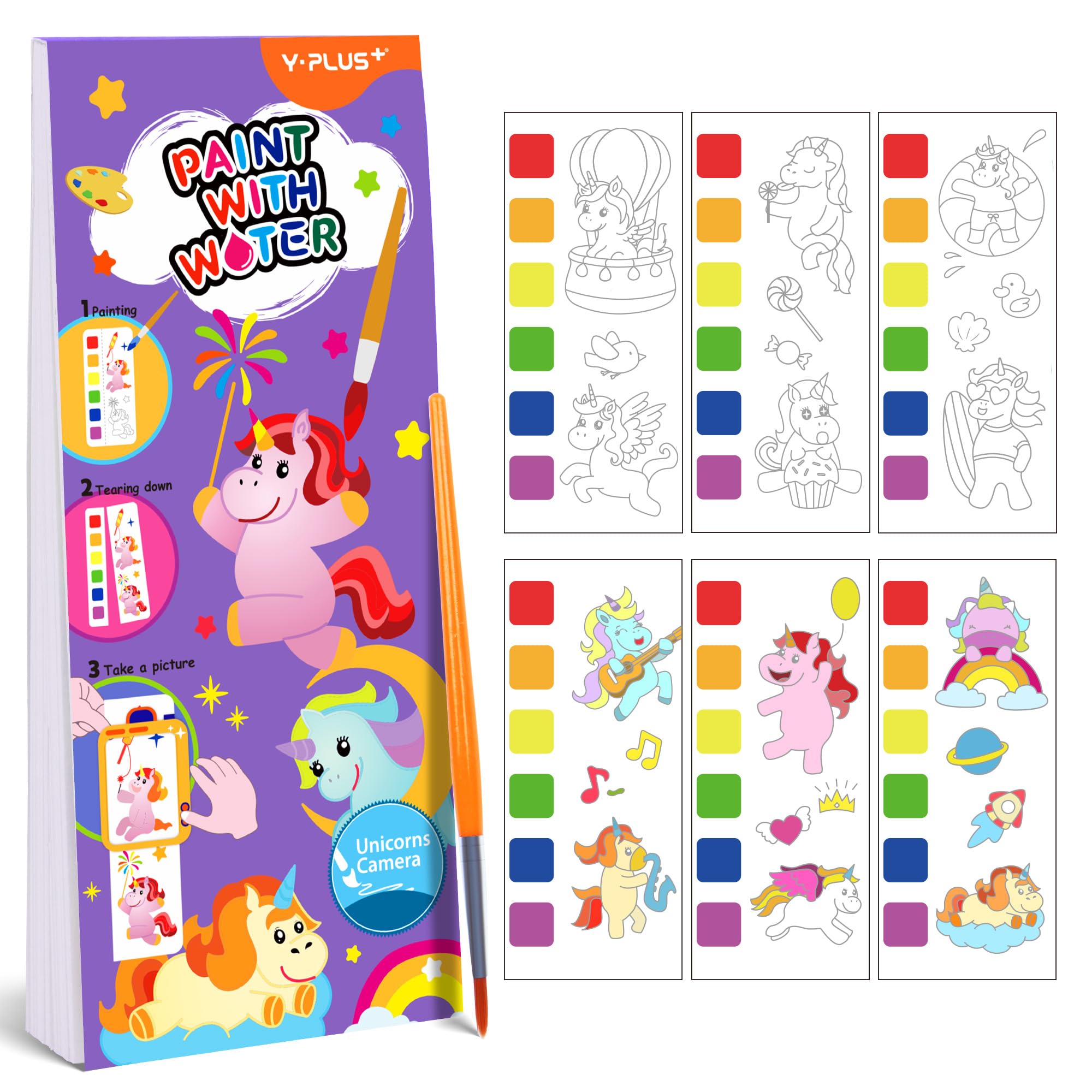 YPLUS Malbuch mit Wasserfarben für Kleinkinder, Aquarell-Malpapier für Kinder im Alter von 1–3, 2–4, magisches Buch, Kunsthandwerksgeschenk zum Zeichnen - Mini-Einhorn