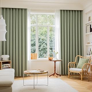 Blackout Curtain,Thermal Insulated Energy Saving Drapes Window Curtain with Plastic Hooks Great for Bedroom Window Living Room Nursery,1 Panels(W*L)(Green,300x270cm(118x106in))