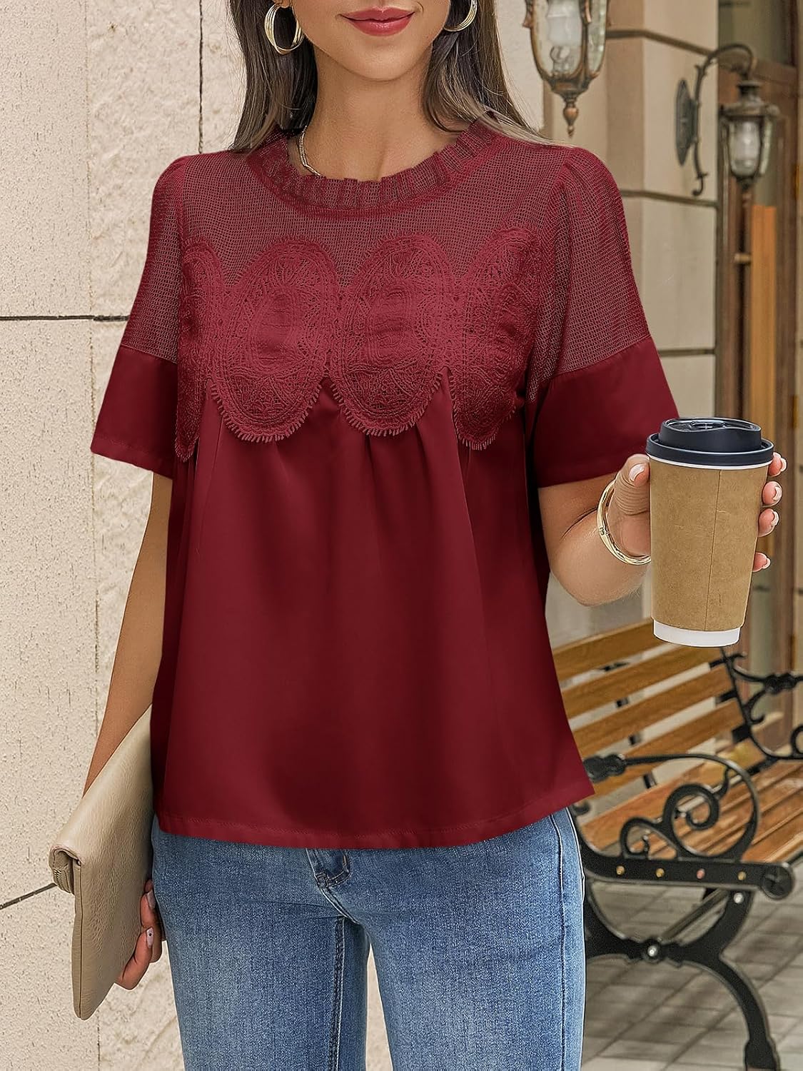 Cicy Bell Womens Babydoll Lace Blouses Short Sleeve Ruffle Crew Neck Peplum Tops Dressy Casual Loose Fit Shirts - Image 6