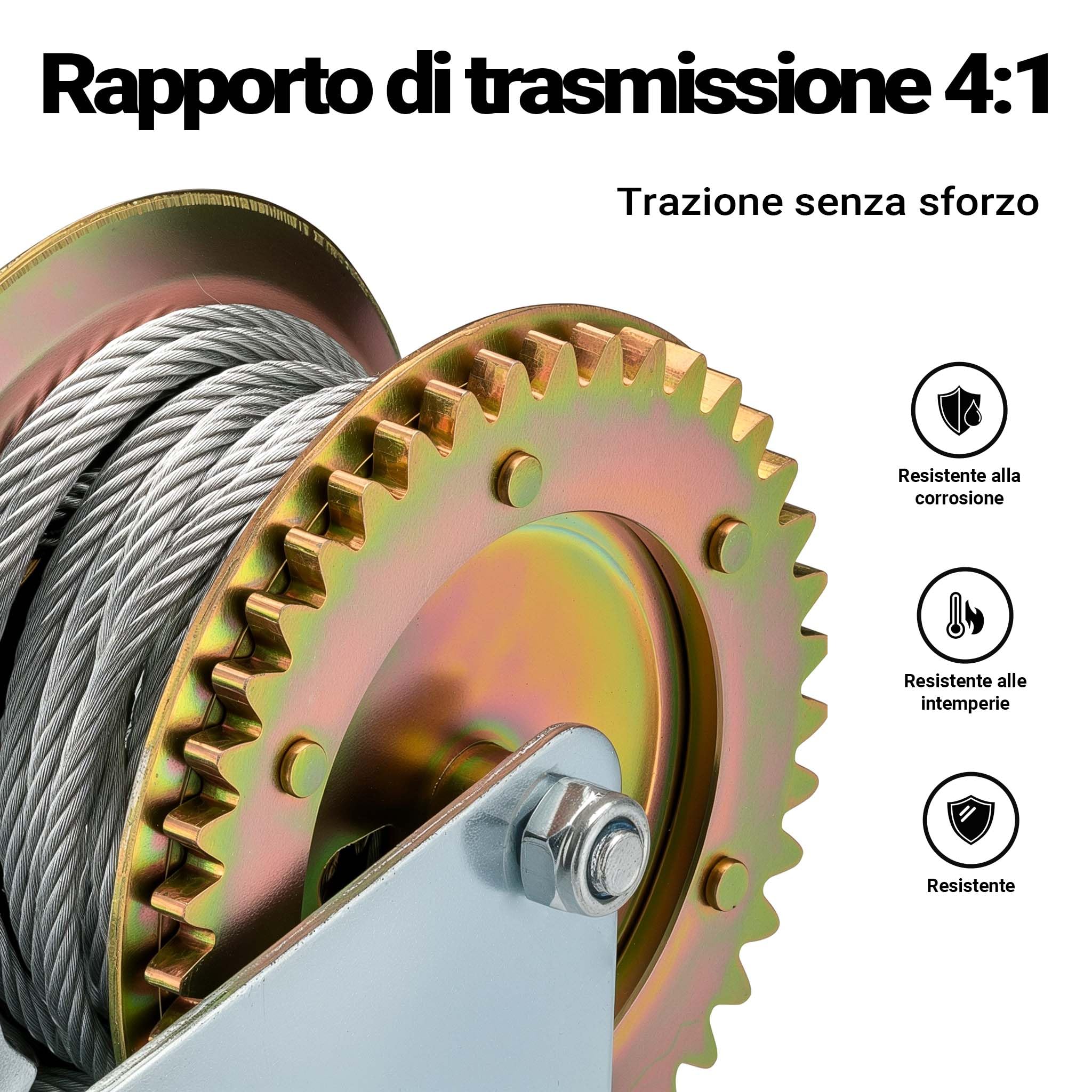 Verricello manuale per barche da 720 kg 10 m rapporto di trasmissione 4:1