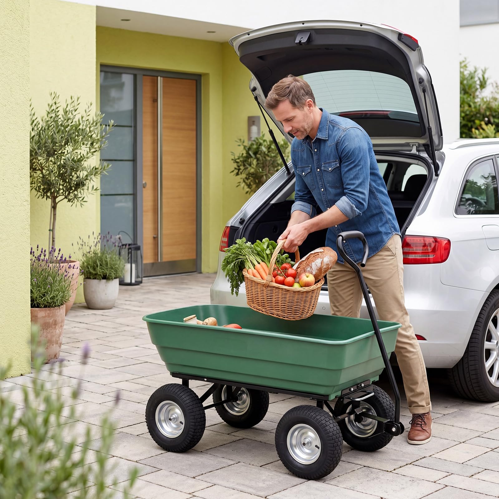 COSTWAY Carriola da Giardino 125 L, Carrello da Giardino in Metallo con Vasca Ribaltabile, Manico Regolabile e Ruote Pneumatiche, Carrellino da Giardinaggio per Giardino e Cortile, Portata 410 kg