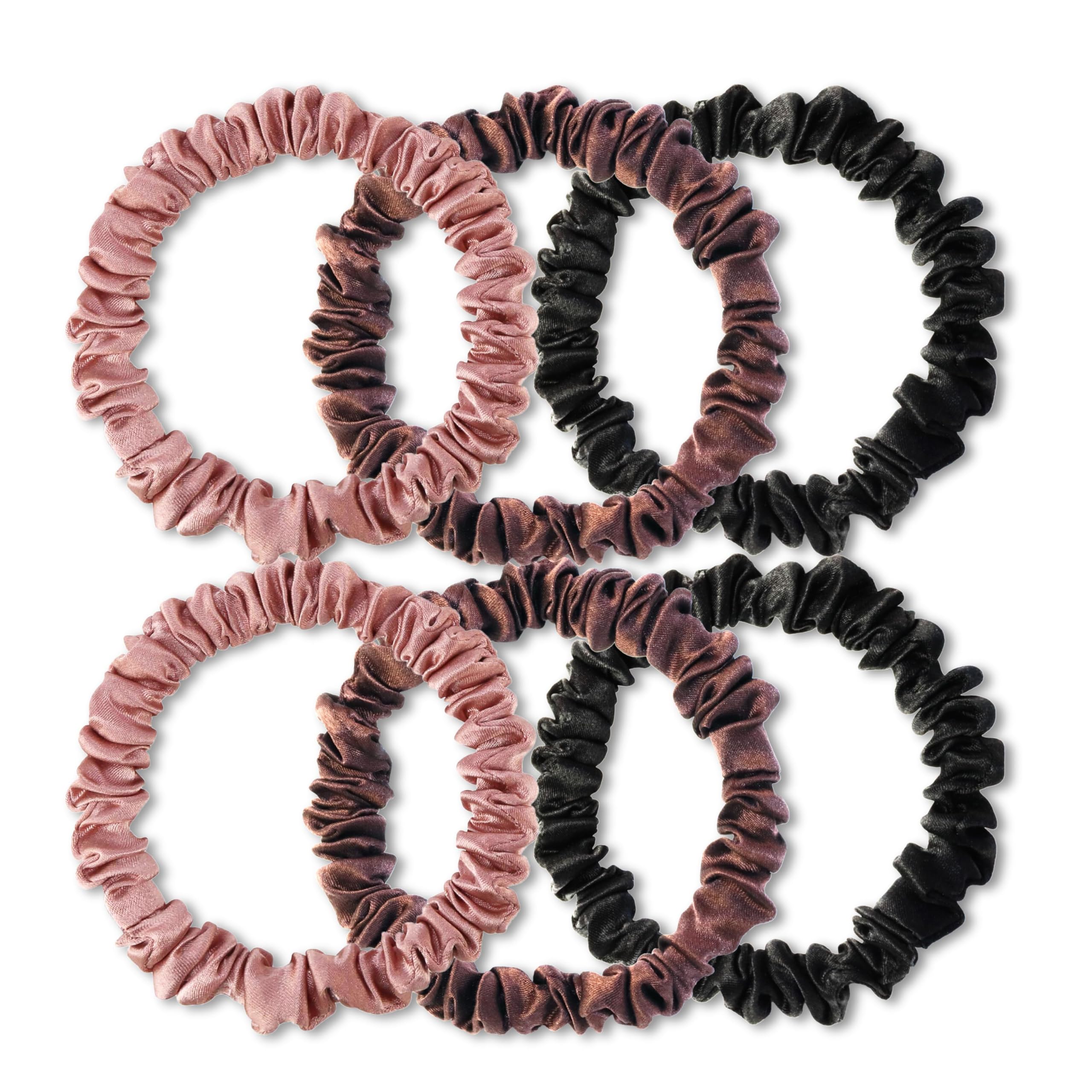 Jadebeads 100% Pure Mulberry Silk Scrunchies for Women Girls Ladies, Elastic bands Hair ties Ponytail holder, Coffee Dark pink Black 6pcs, 22Momme