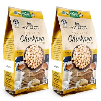 Just About Foods Organic Chickpea Flour 2 Pack 2lb total two 1lb bags  USDA Organic Gluten Free Grain free Non GMO Kosher Pack of 2