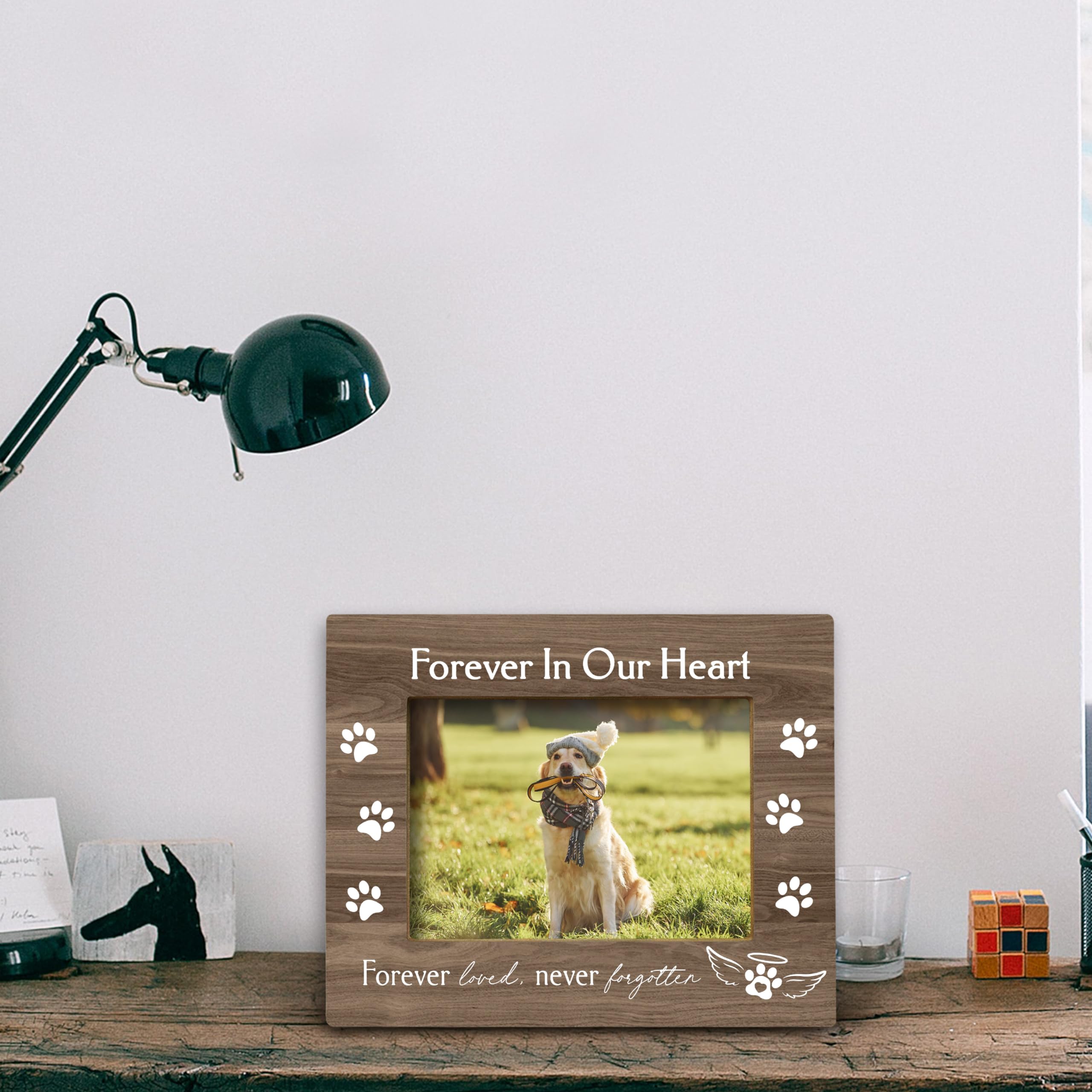 Personalised Forever In Our Hearts Photo Frame - Dog Cat Memorial Gift, Oak Wood, 7x5 Inch, Handmade In UK