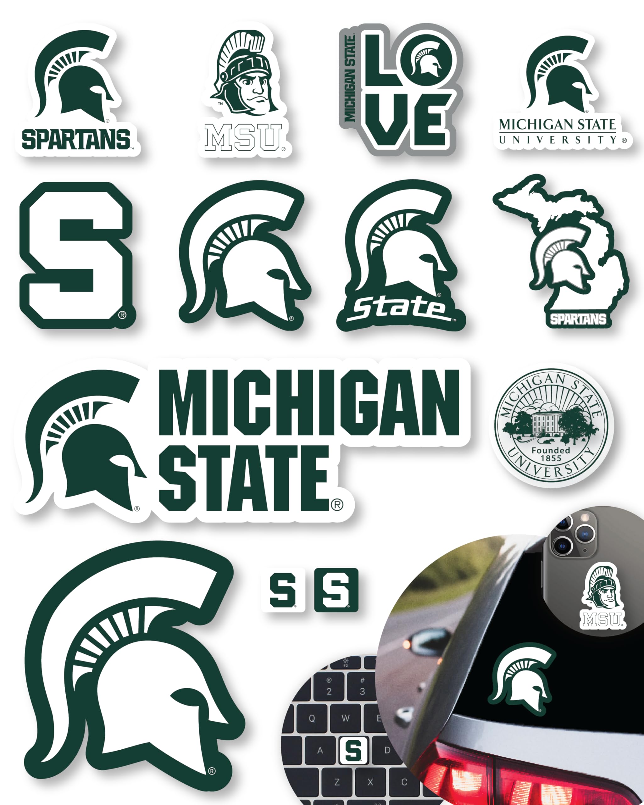 Michigan State Stickers Decal MSU Merch Gift Spartan Car Water Bottle 14 Pc