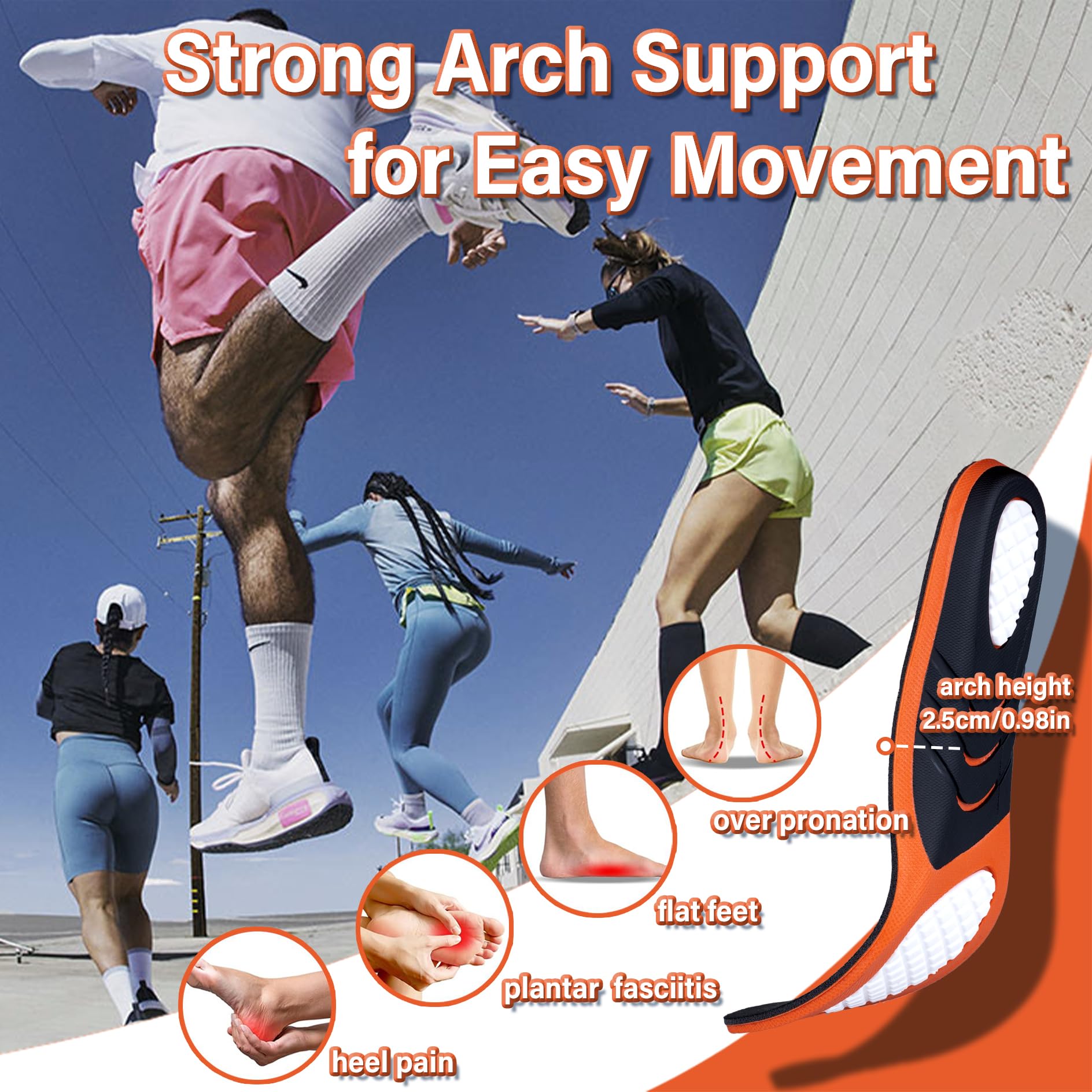 Plantillas de soporte de arco fuerte para fascitis plantar de más de 240 libras, inserciones de zapatos atléticos para hombres y mujeres, ideales para deportes activos, caminar, correr, entrenamiento,