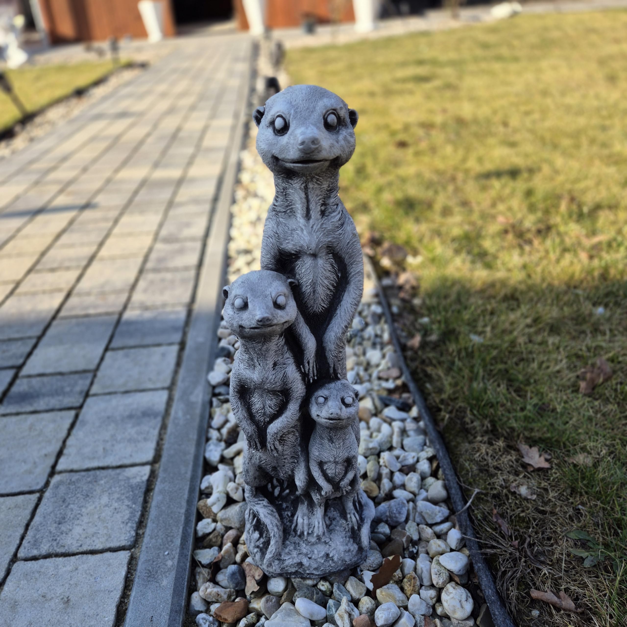 Figure suricate Famiglia – 50 cm, 9 kg – Statua in ghisa resistente alle intemperie e al gelo – Decorazione da giardino Animali, 3 Surykat grande, media e piccola figura