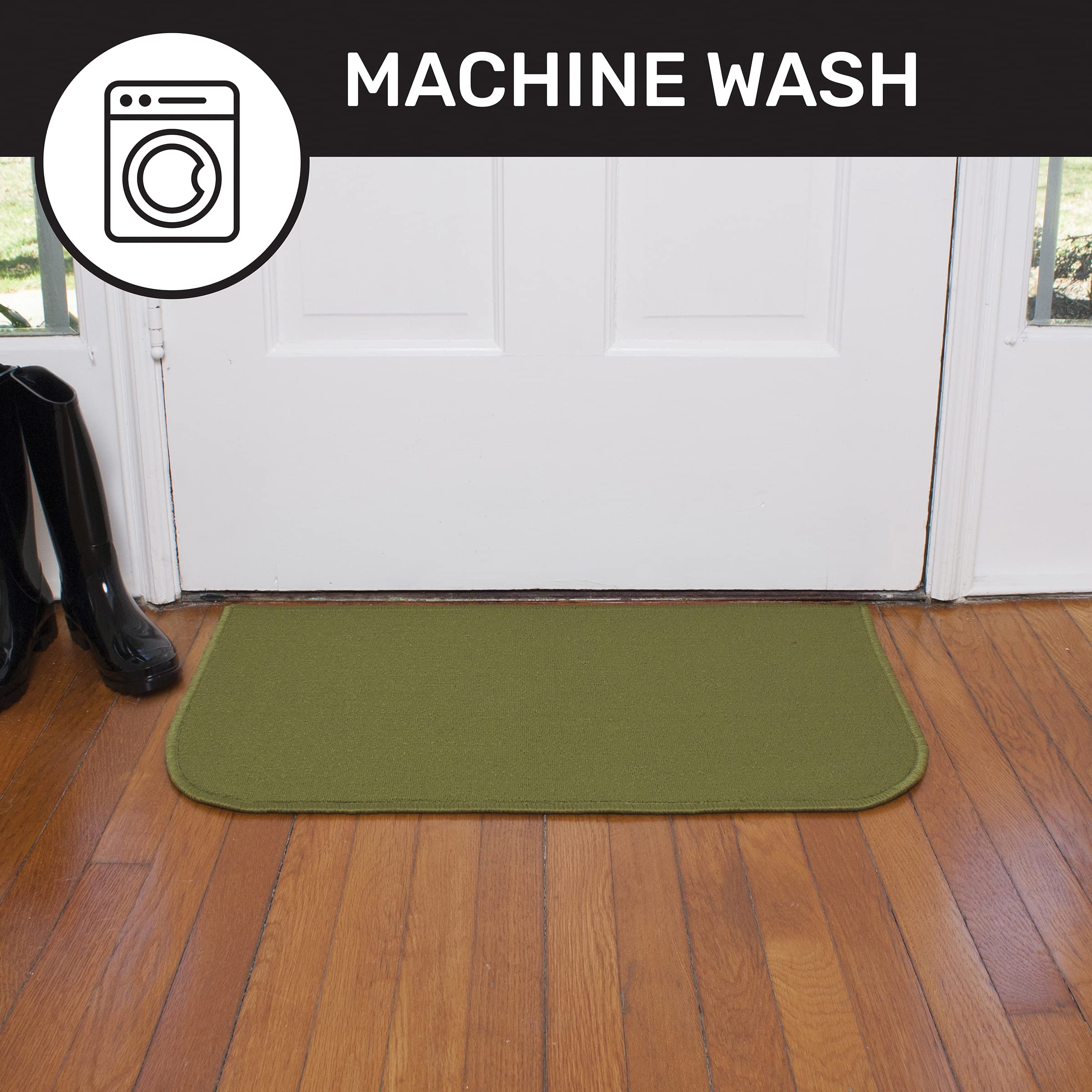 Washable Stain Resistant Kitchen Rugs with Latex Backing, Kitchen Mats for Floor, 20"x36" Olive Green, John Ritzenthaler Company