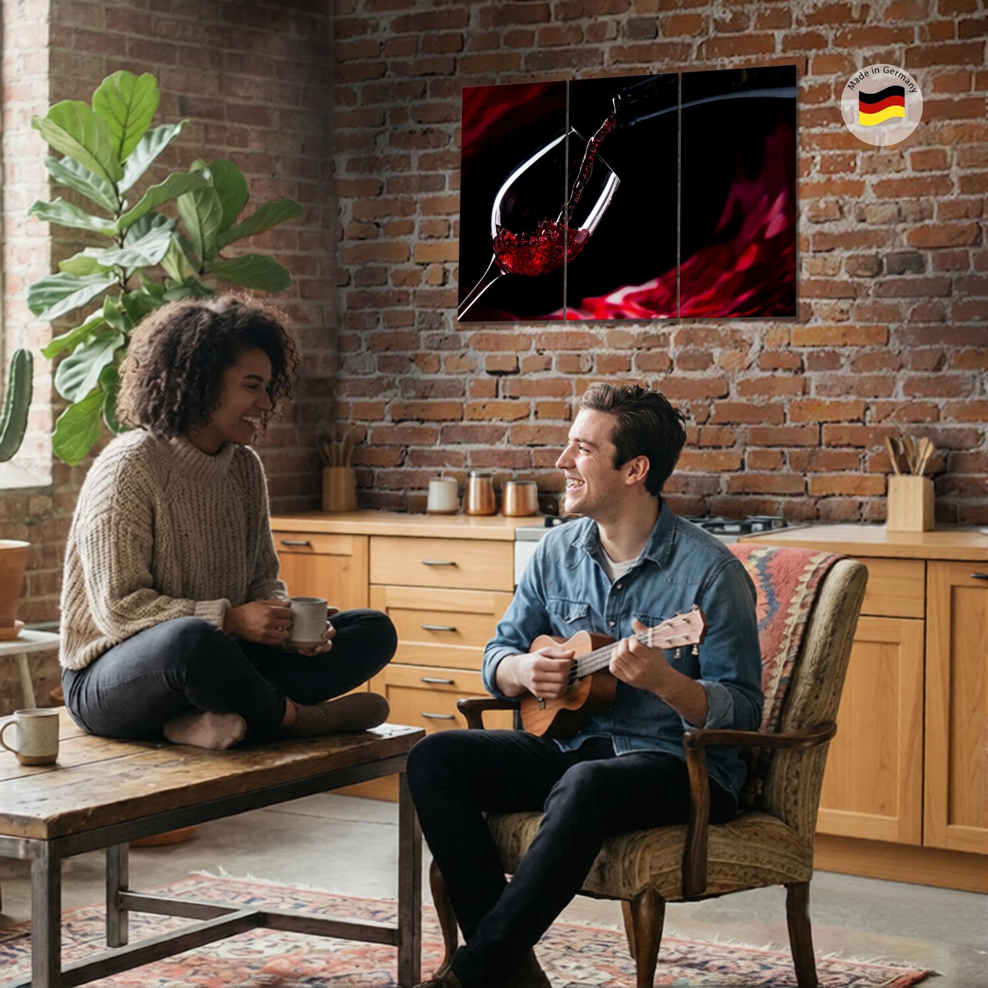 Runa Art Vin Cuisine Peinture Tableau Salon XXL Noir Rouge Salle à manger Verre 120 x 80 cm 3 Parties Decoration Murale 042231a