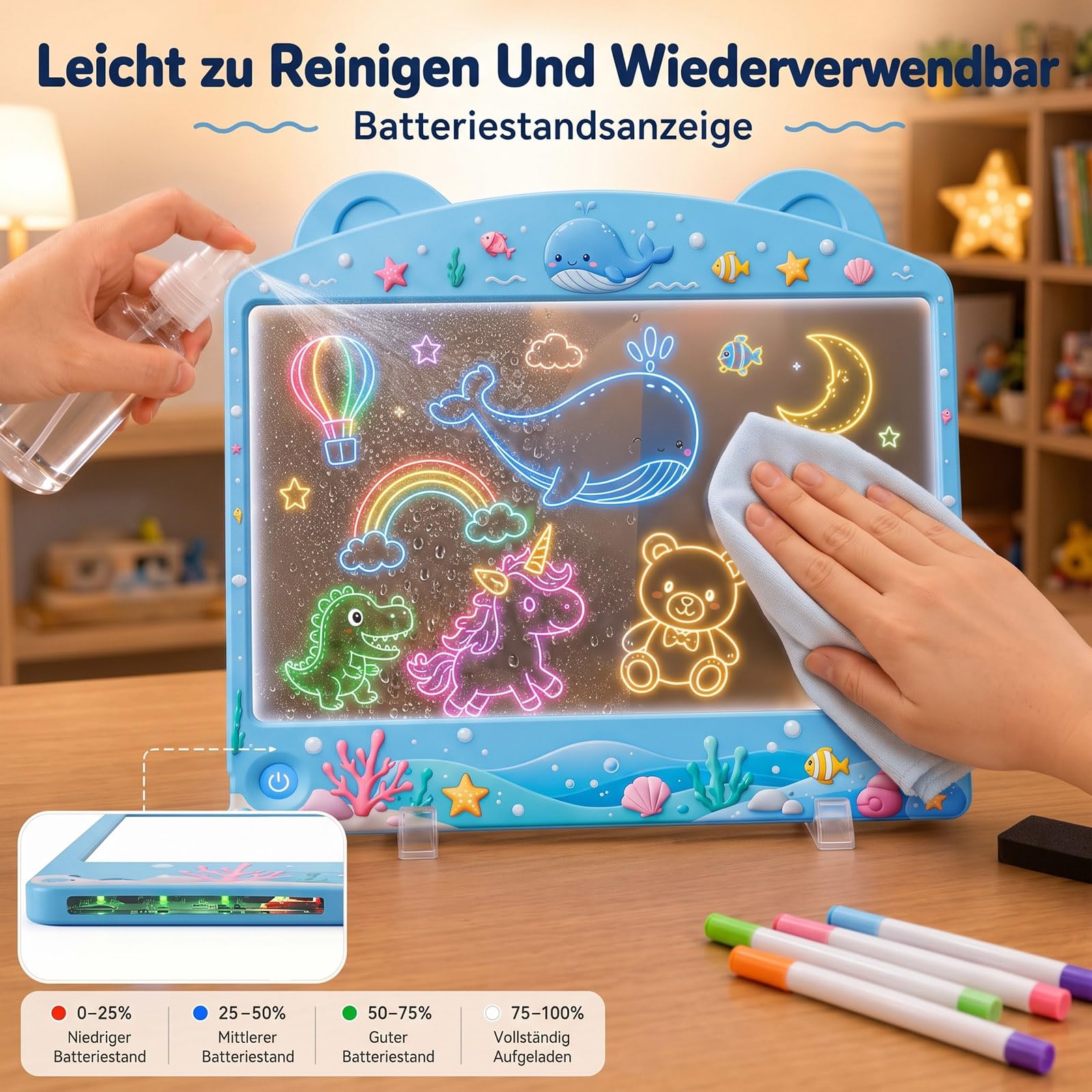 Planche à dessin LED pour enfants, 33 cm, avec 10 modes d'éclairage, variateur tactile, 7 marqueurs et 8 modèles, tableau à dessin en acrylique comme veilleuse et cadeau