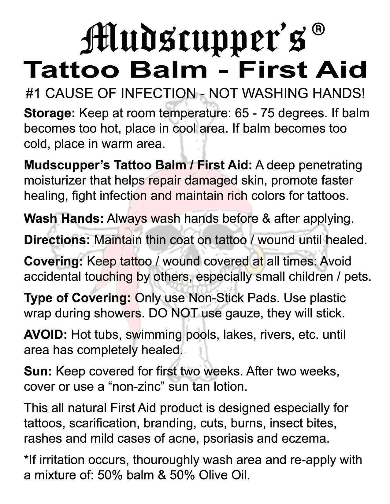 Mudscupper's Tattoo Balm 1 oz. - 100% Natural First Aid for New Tattoos - Maintains Colors - Heals Faster