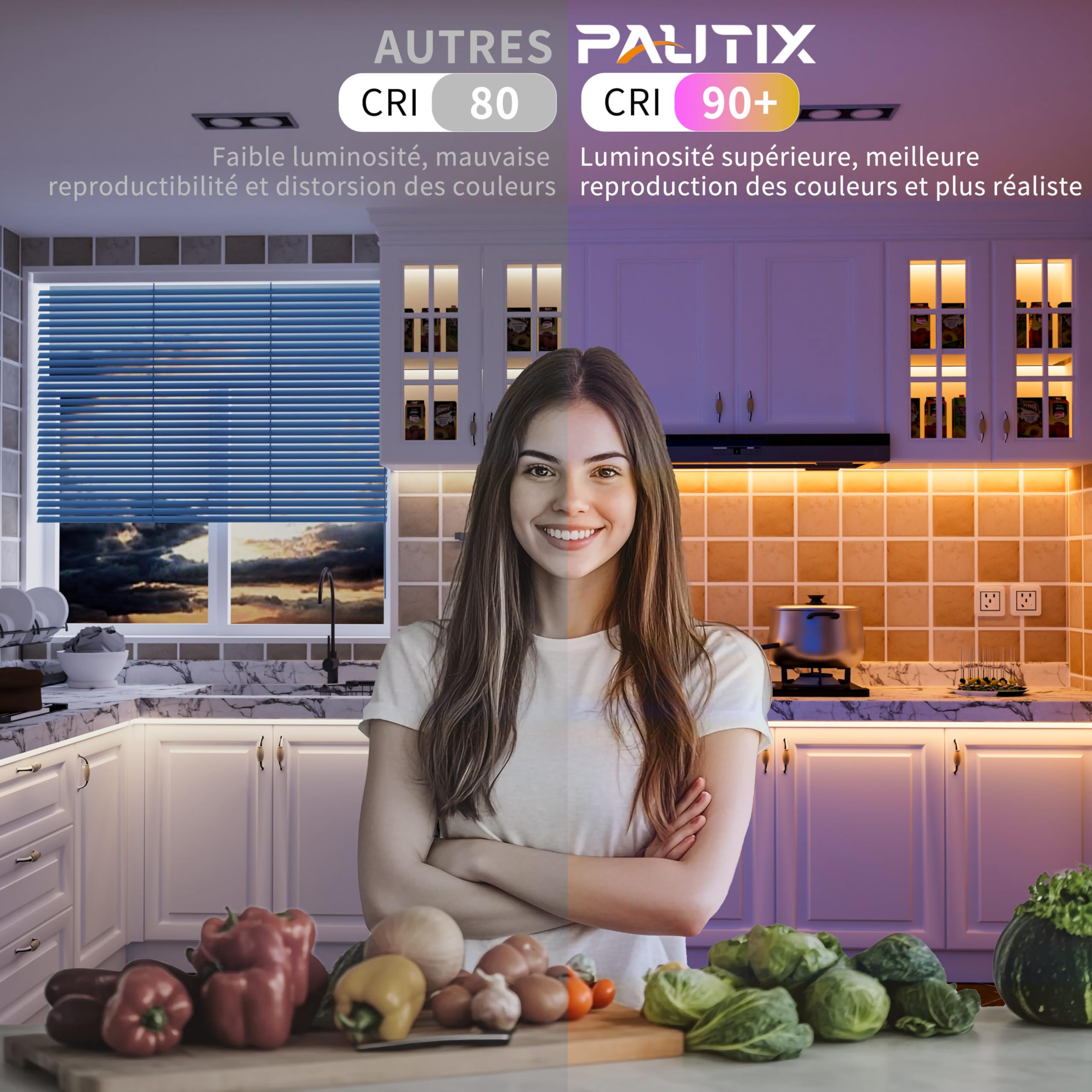 PAUTIX Ruban LED COB RGBW/WW 10M 840LEDs/M RGB+CCT Couleur Température Réglable 2700K-6500K, Bande Lumineux à Changement de Couleur 24V pour Maison Décoration(Alimentation et Contrôleur NON Inclus)