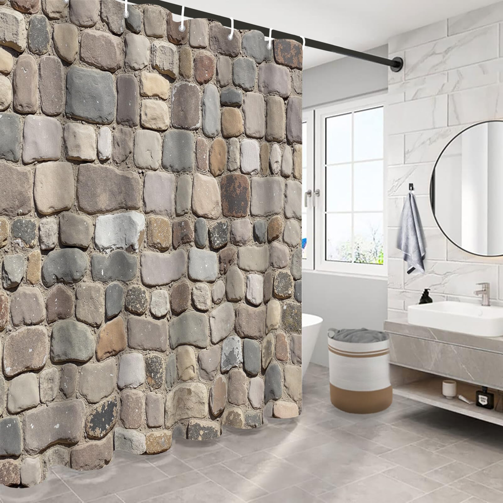 Rideau Douche, Rideau Baignoire Lavable en Machine Rideaux Douche Tissus Lavable Rideau De Baignoire Lavable pour Salle De Bain Domicile Baignoire Famille, Murs De Roche,