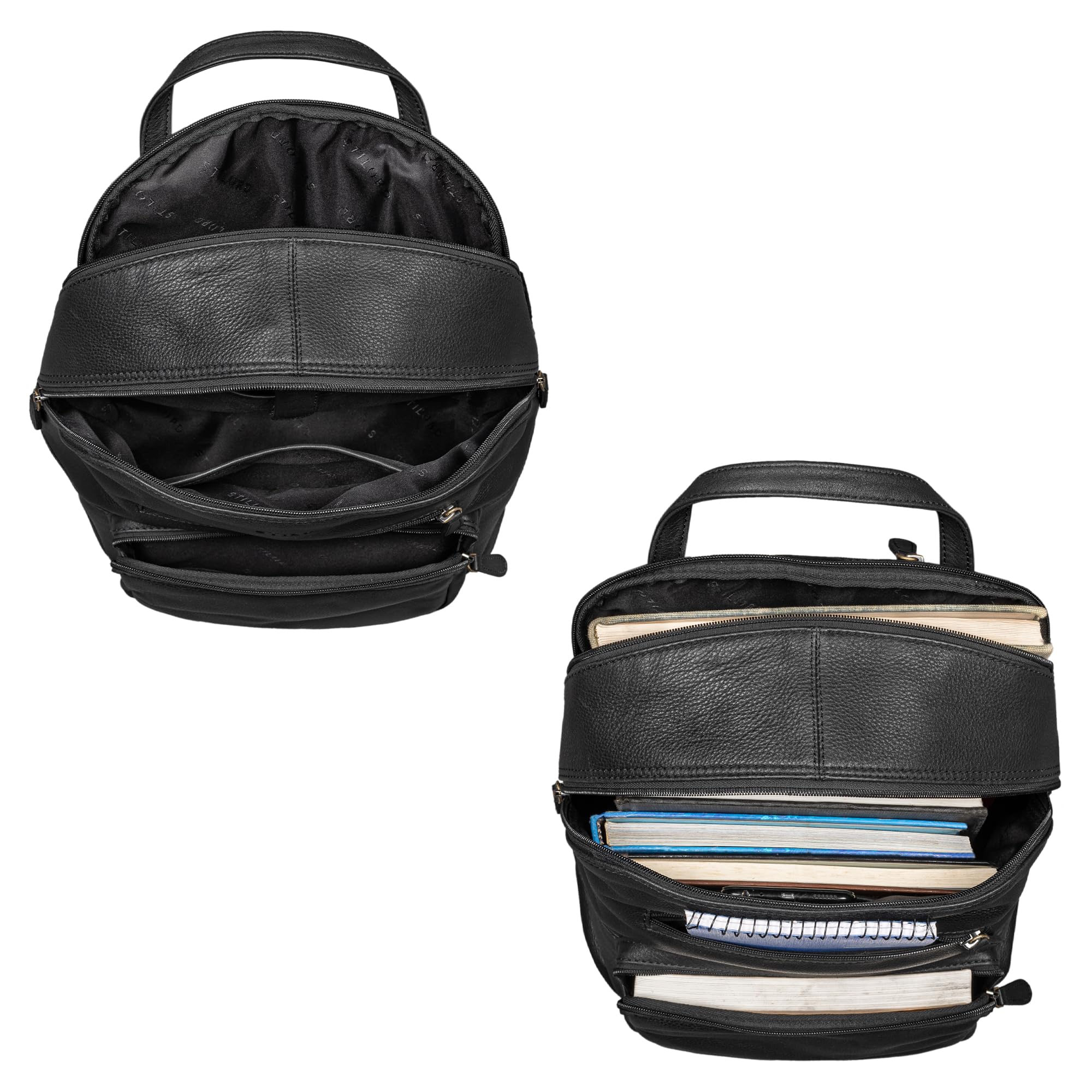 STILORD "Caius" skórzany daypack damski i męski plecak laptopa 10,1 cala plecak studencki plecak miejski mężczyźni prawdziwa skóra Kolor:czarny