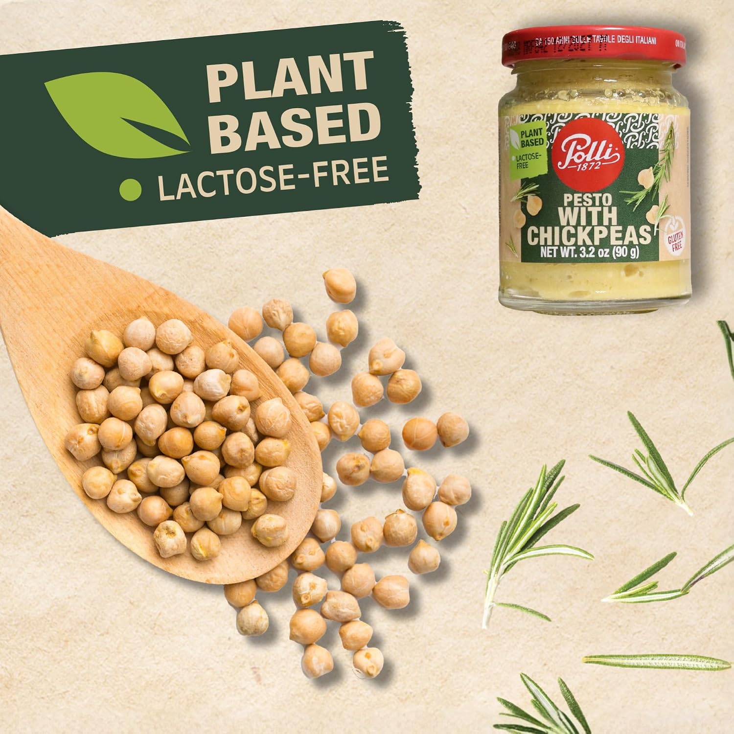 Polli Chickpea Pesto – Plant Based Italian Pesto Sauce with Extra Virgin Olive Oil & Almonds, Vegan Pasta Sauce, Dairy Free, Made in Italy, 2 x 3.2 oz Jars (6.4 oz Total) image 3
