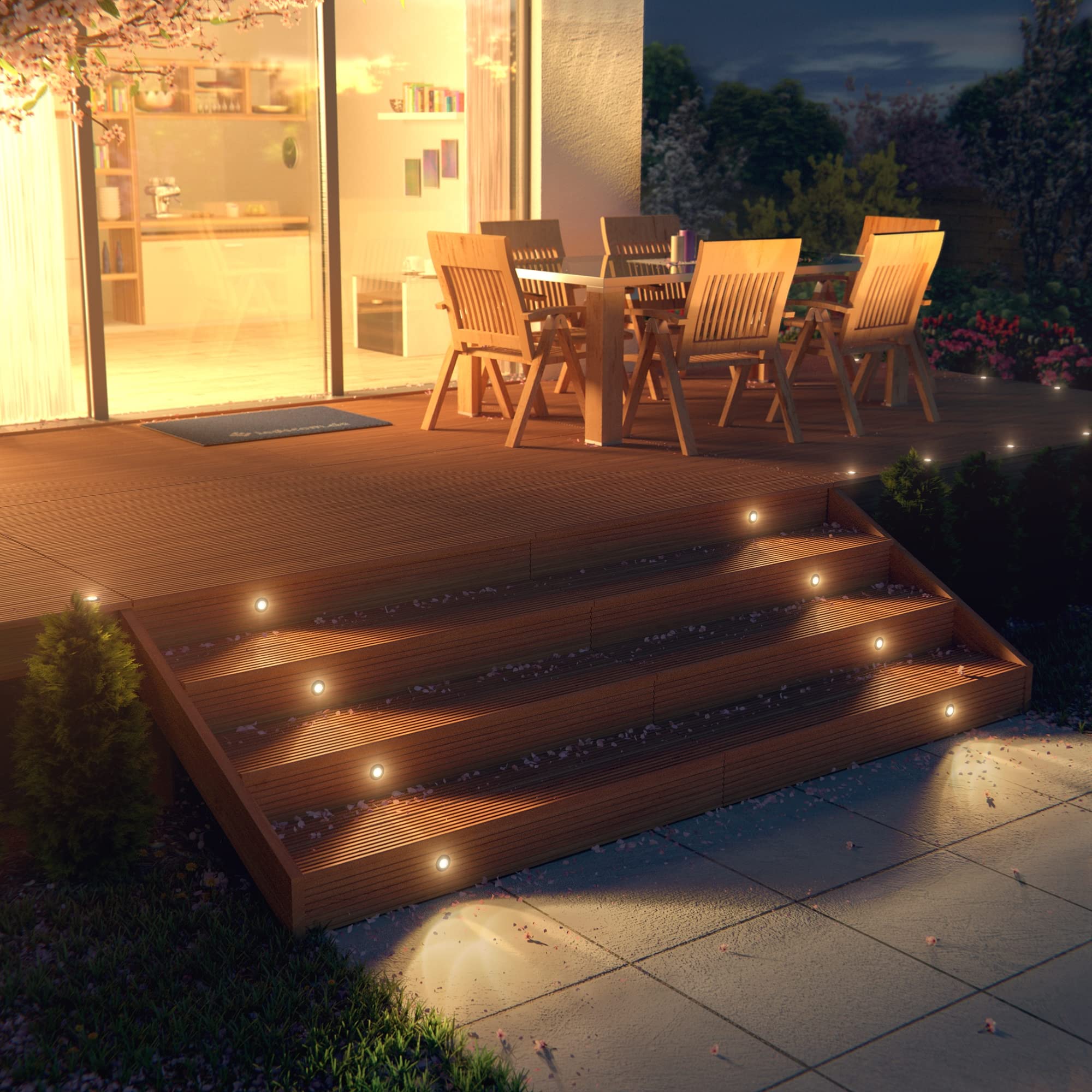ledscom.de Apparecchio da incasso a pavimento a LED ATRIA per uso esterno, IP65, nero, rotondo, Ø 40 mm, bianco caldo set da 15