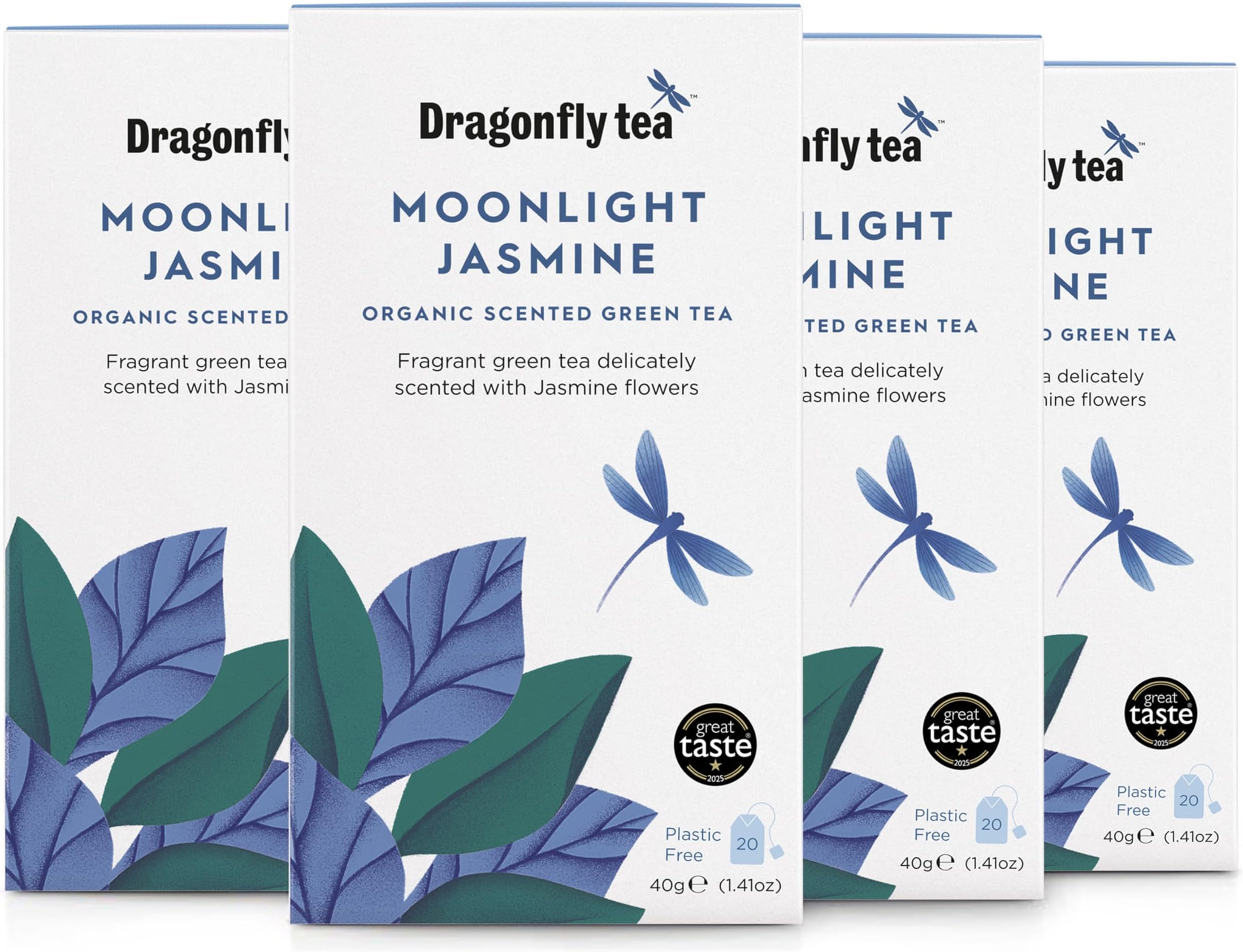 Moonlight Jasmine Green Tea, 80 Teabags (4 x 20) Organic, Fragrant Fine Green Tea Bags, Compostable